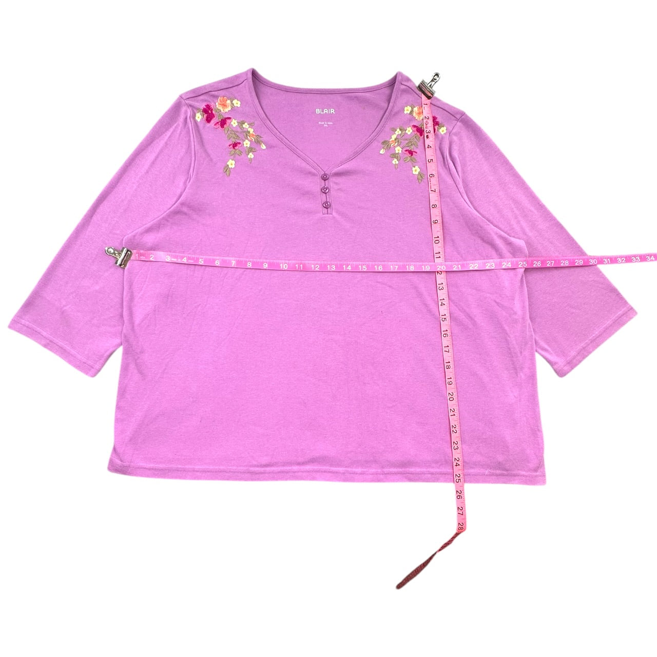 Vintage Blair Lavender Embroidered Floral Henley