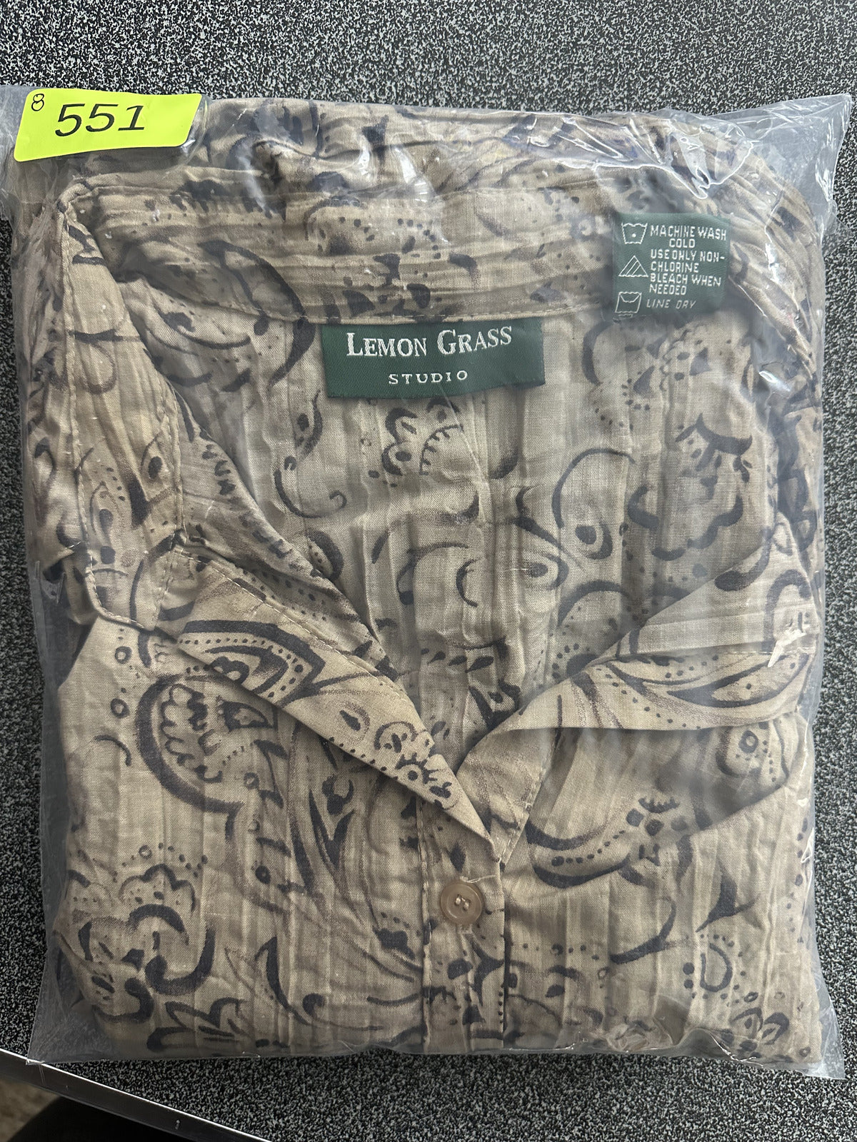 Lemon Grass Studio Brown Tan Paisley Button Down Blouse Y2K Bohemian Casual