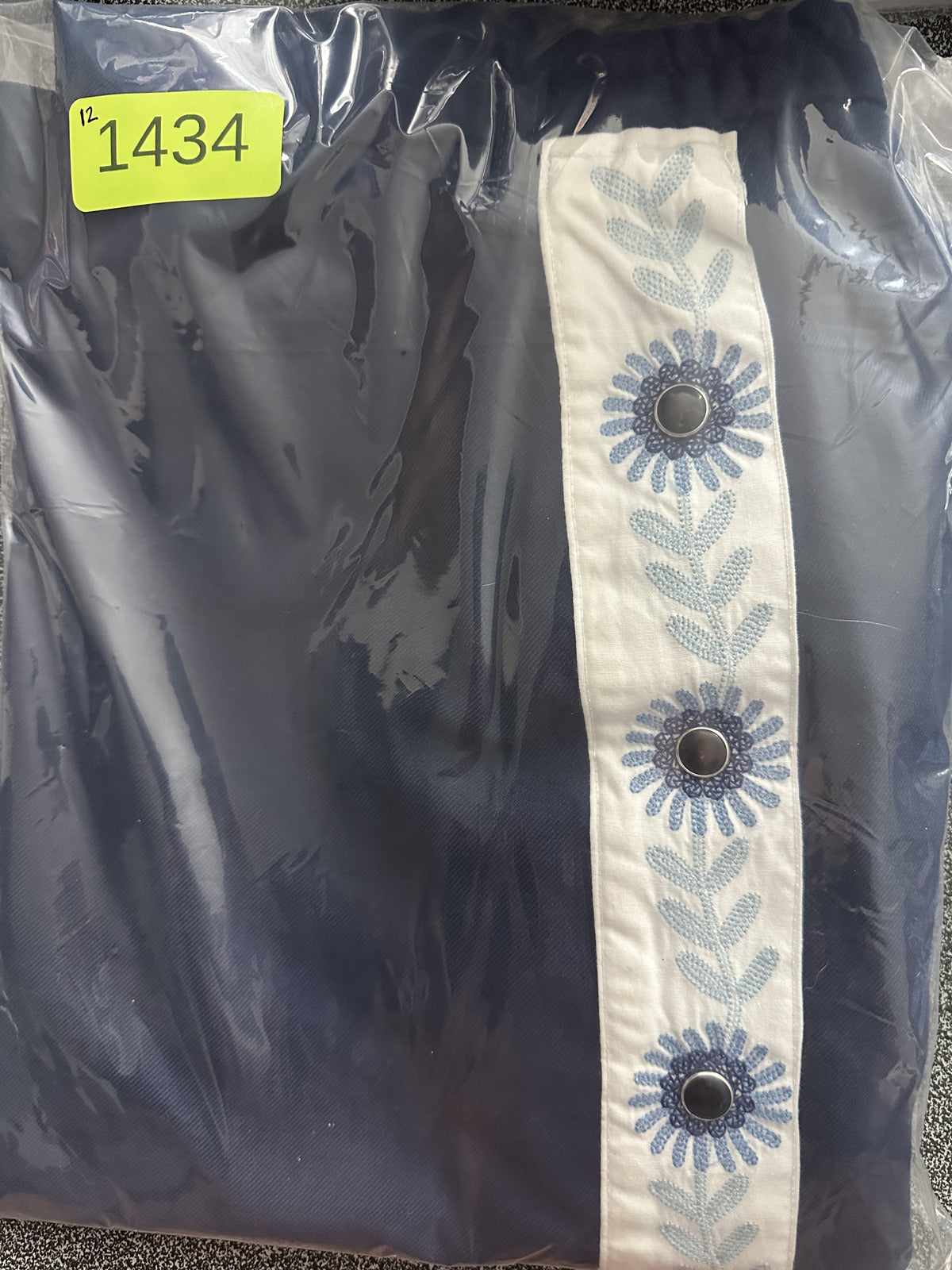 Vintage DSCP Navy A Line Skirt with Blue Floral Embroidery White Contrast Panel