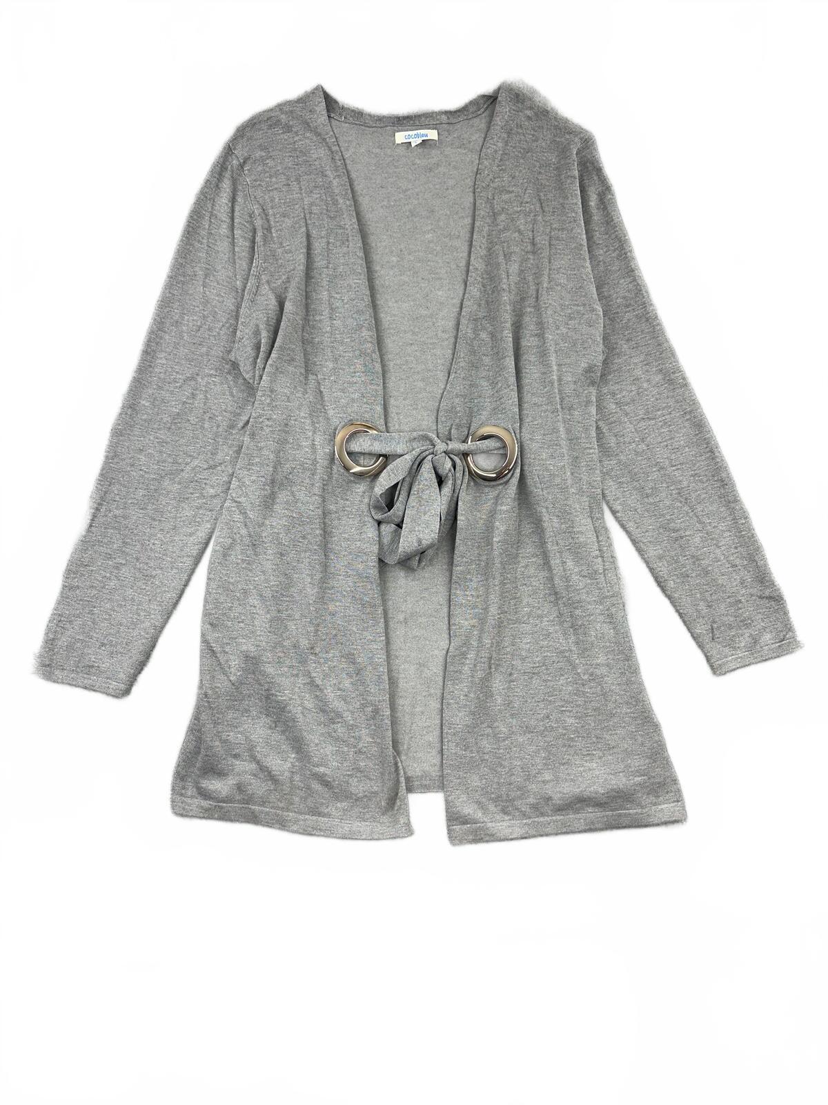 Cocobleu Gray Tie Front Open Cardigan with Silver Ring Detail Y2K Fairycore