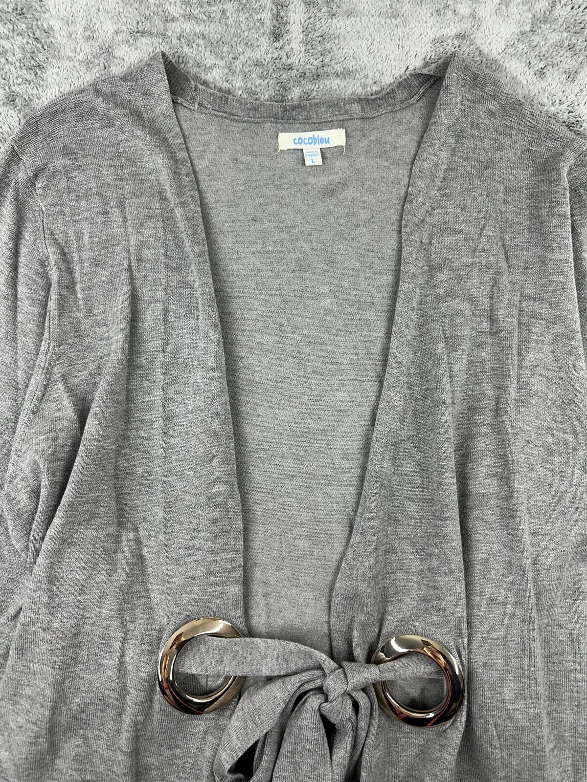 Cocobleu Gray Tie Front Open Cardigan with Silver Ring Detail Y2K Fairycore