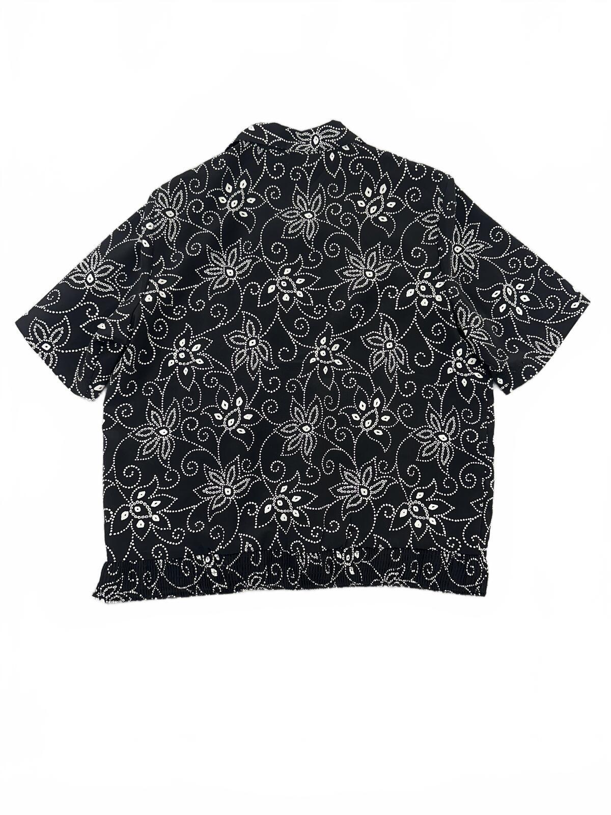Alfred DunnerBlack and White Floral Button Front Blouse