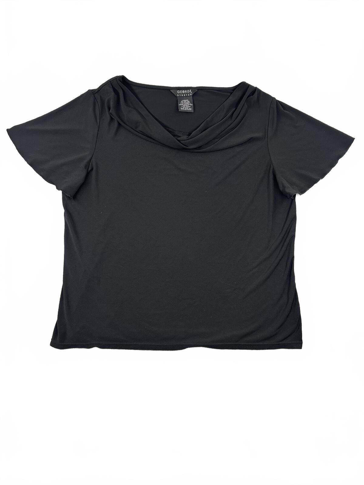 George Stretch Black Cowl Neck Short Sleeve Top