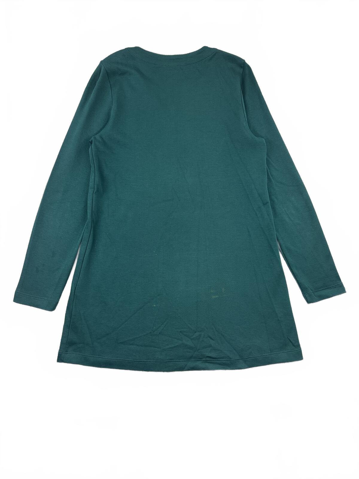 Chico's Teal Long Sleeve Tunic Top with Grommet Neckline Y2K Boho Casual Style