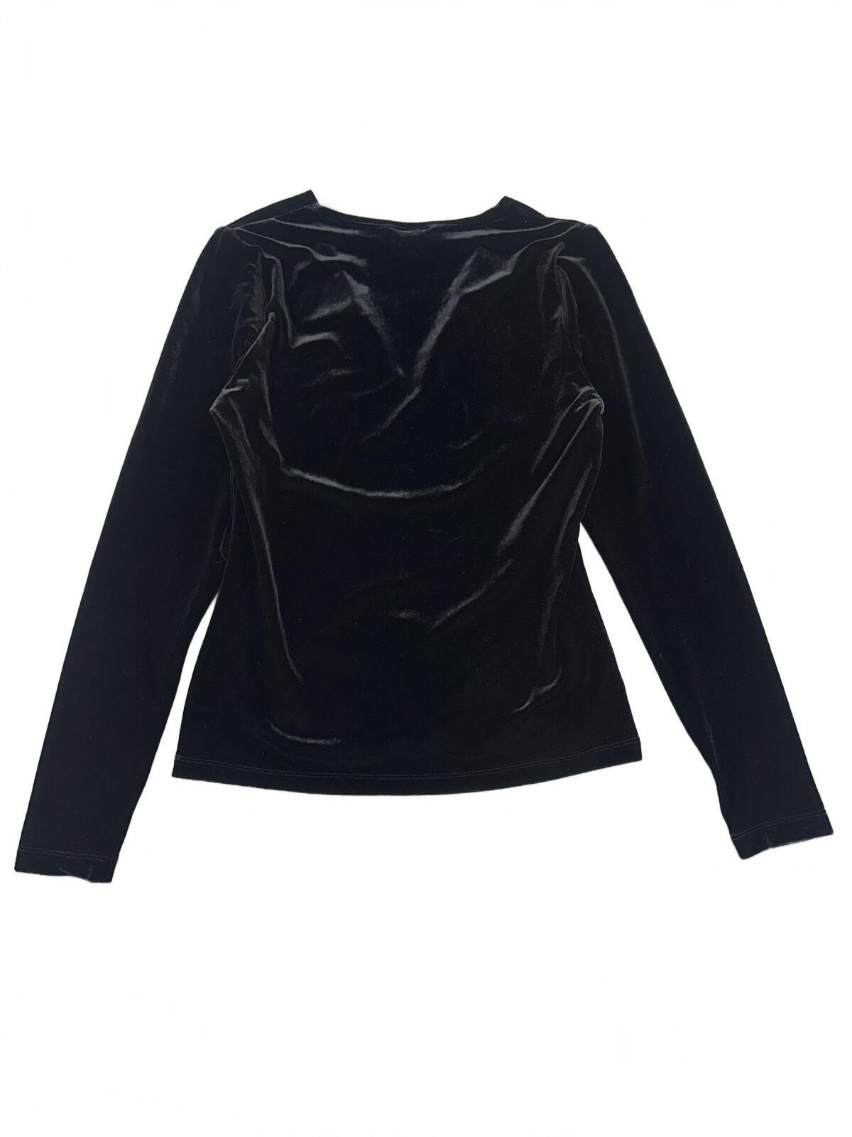 Willi Smith Black Velvet Stretch Top with Lace Trimmed Notch Neckline, Y2K Glam,