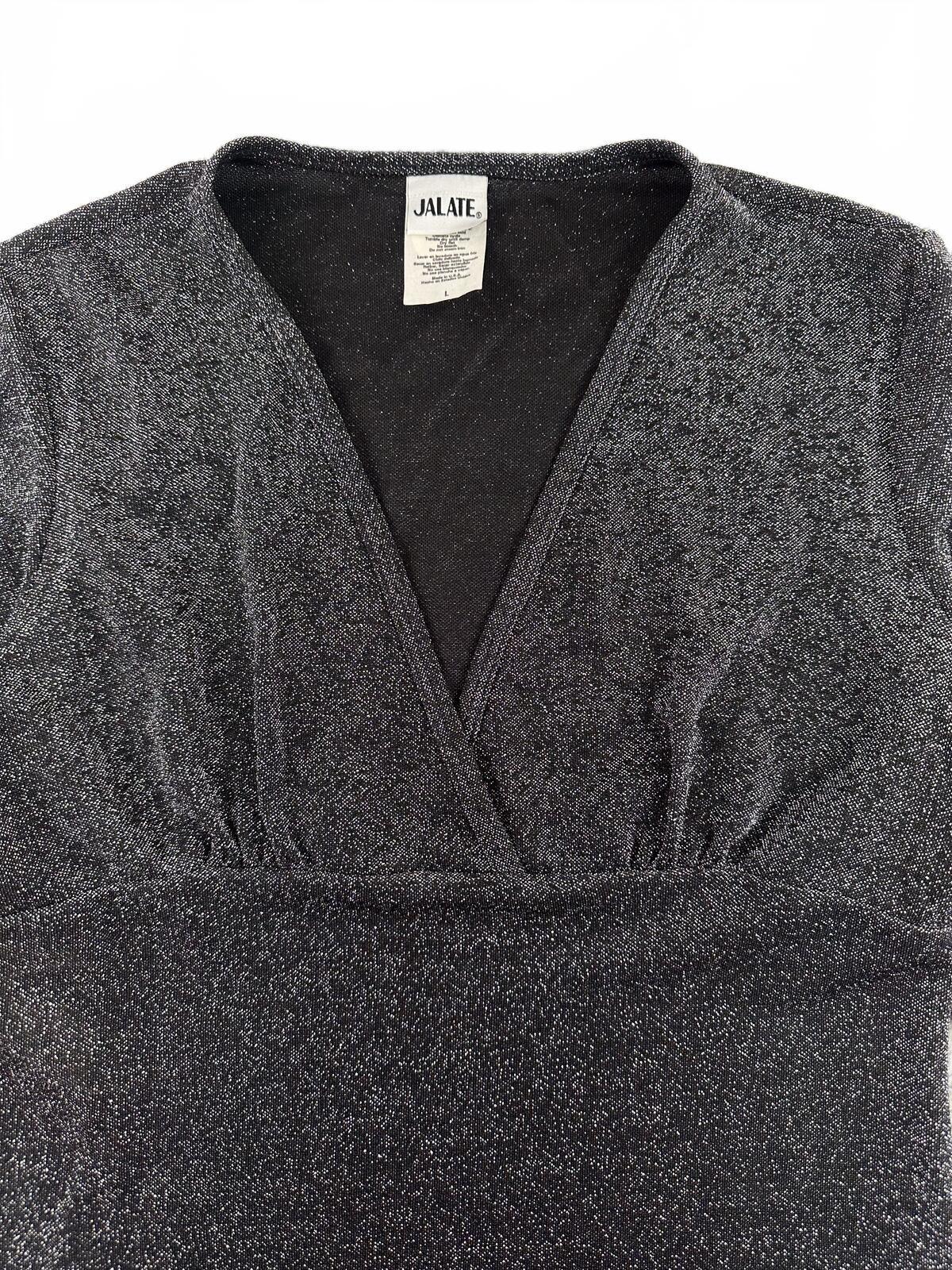 Jalate Y2K Fairycore Sparkly Charcoal Gray Wrap Style Top with V Neck