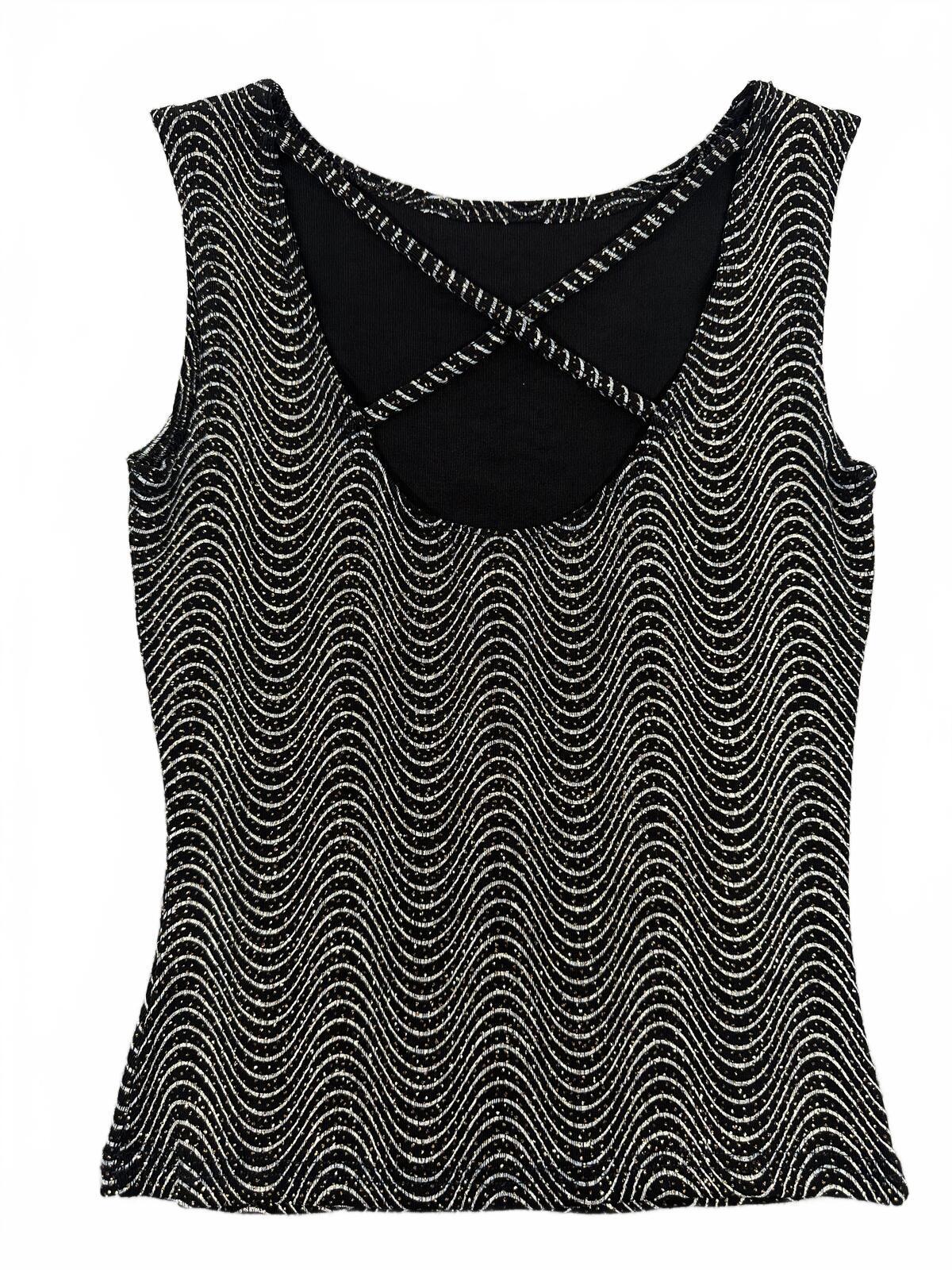 Byer California Y2K Glam Black Silver Stretch Sleeveless Top Retro Party Tank