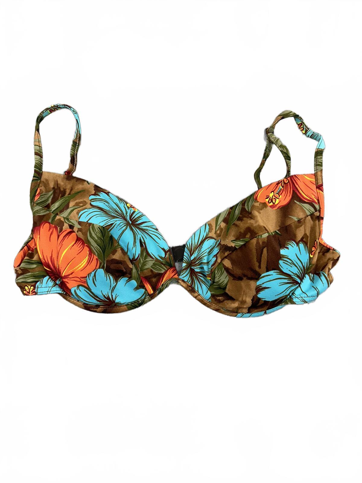 St. John's Bay Y2K Tropical Floral Push Up Bikini Blue Orange Vacation Swimwear
