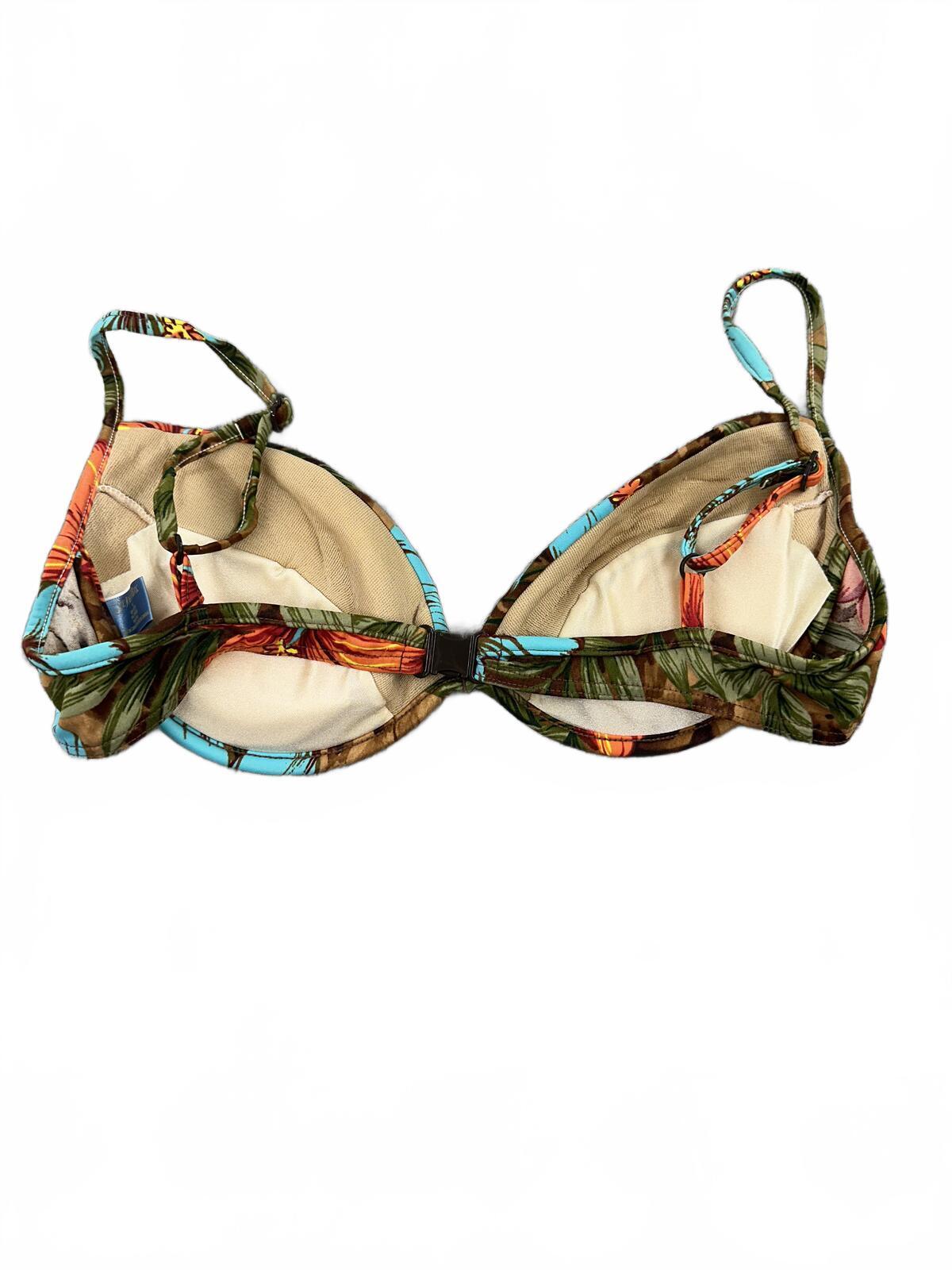 St. John's Bay Y2K Tropical Floral Push Up Bikini Blue Orange Vacation Swimwear