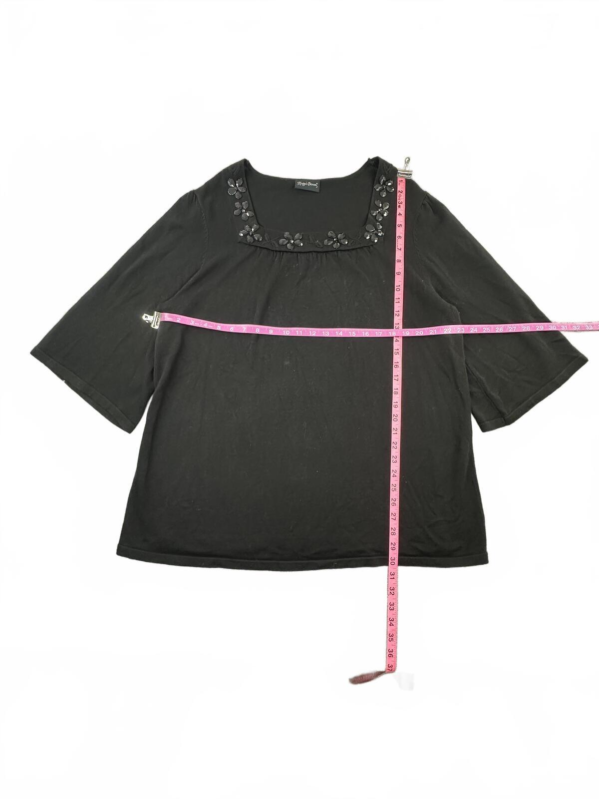 Maggie Barnes Black Floral Beaded Square Neck Tunic Top Y2K Fairycore Boho Style