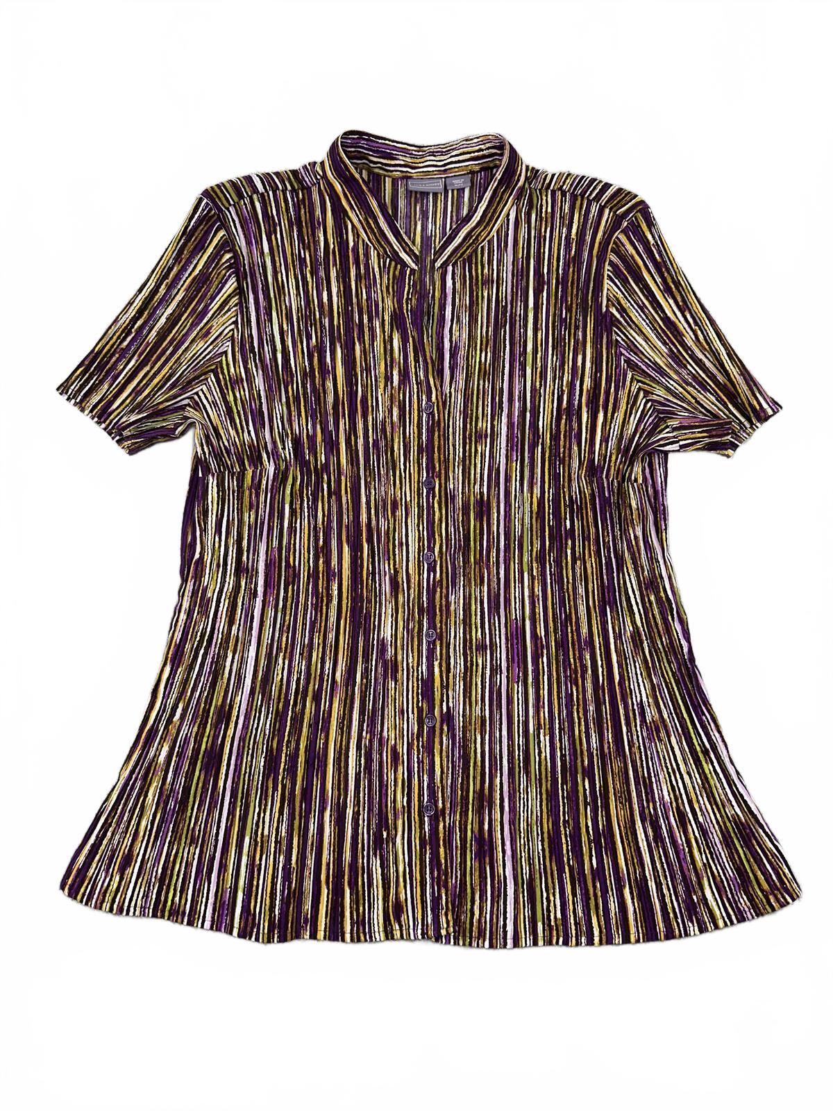 Laura Scott Y2K Purple Striped Mandarin Collar Top