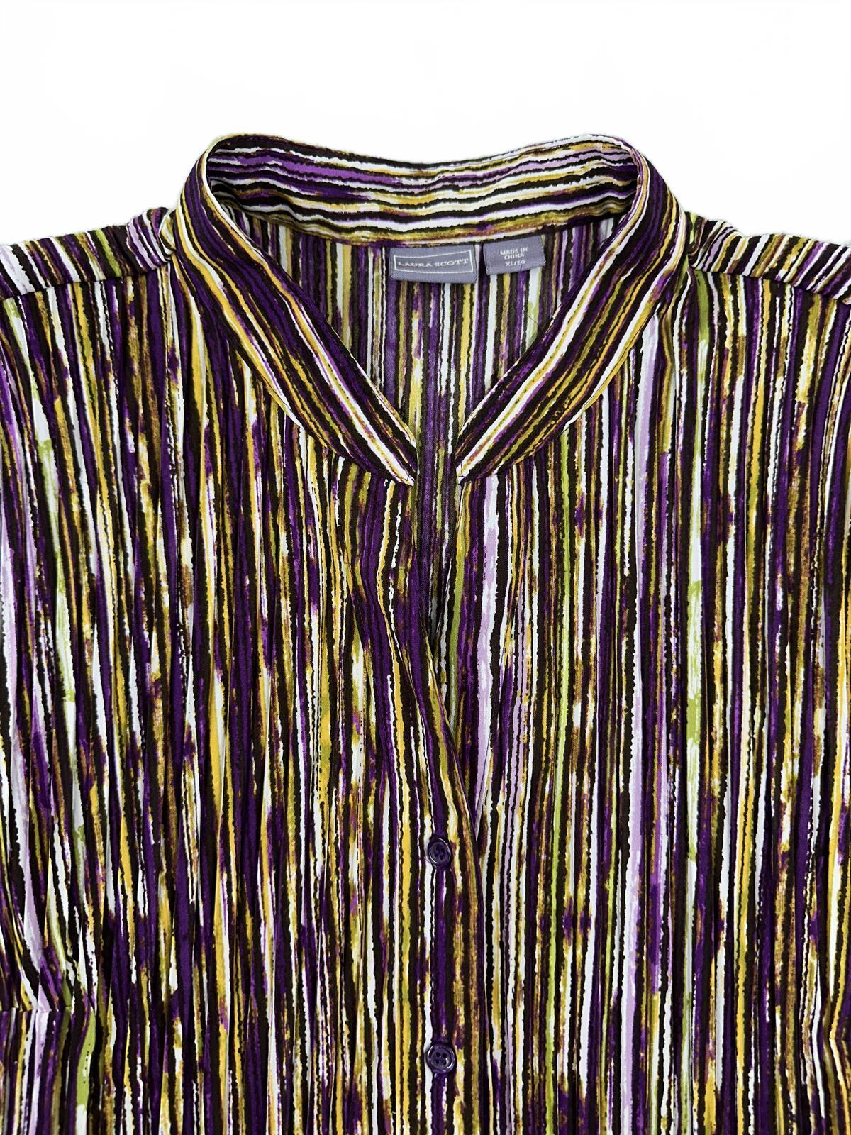 Laura Scott Y2K Purple Striped Mandarin Collar Top