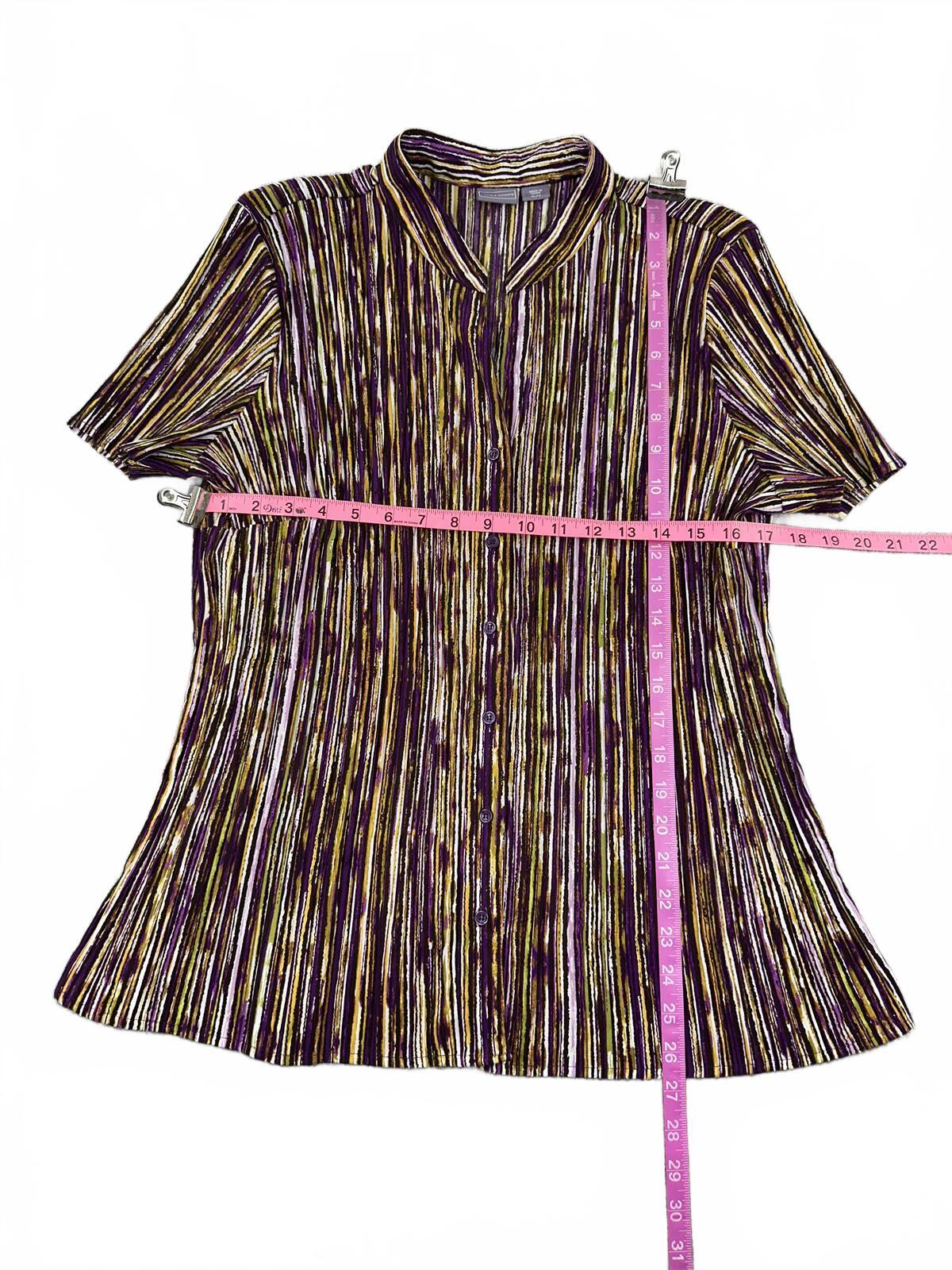 Laura Scott Y2K Purple Striped Mandarin Collar Top