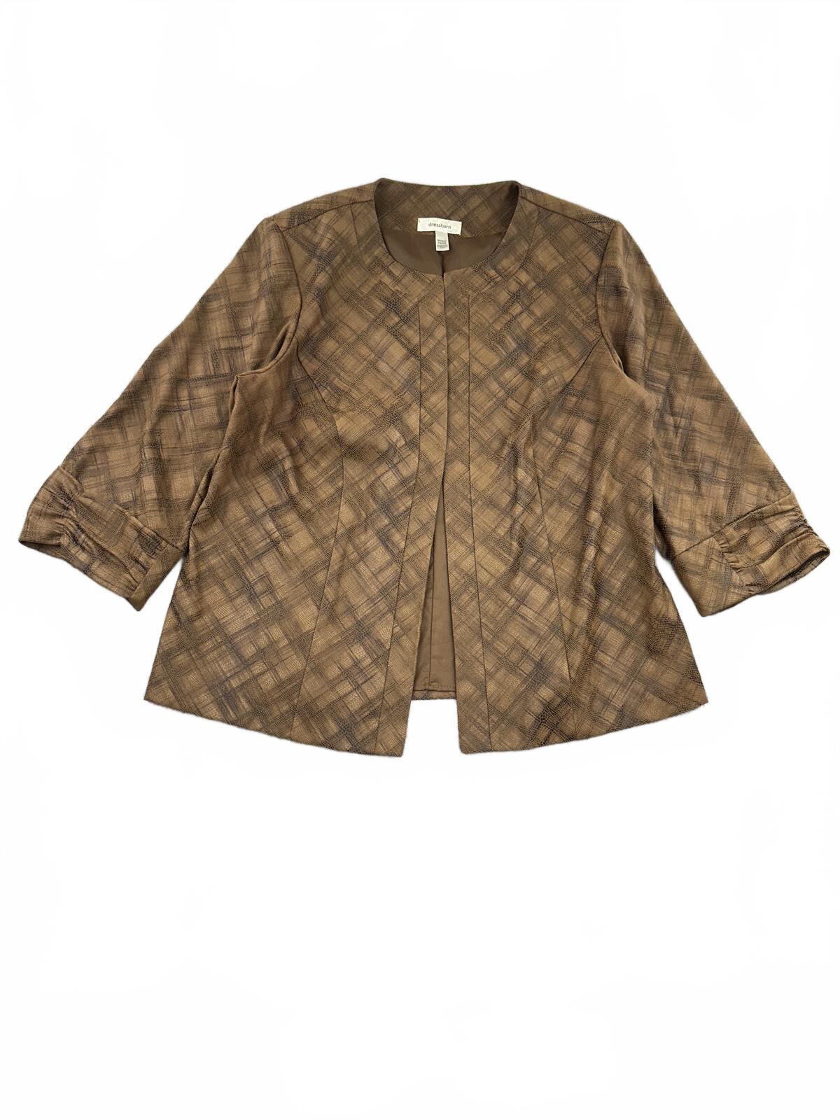 Dressbarn Brown Plaid Jacket Vintage Y2K Inspired Open Front Blazer