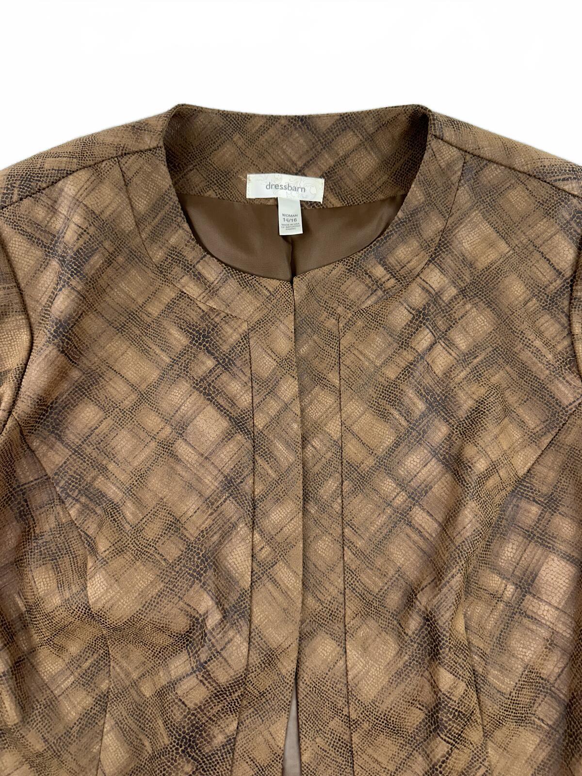 Dressbarn Brown Plaid Jacket Vintage Y2K Inspired Open Front Blazer