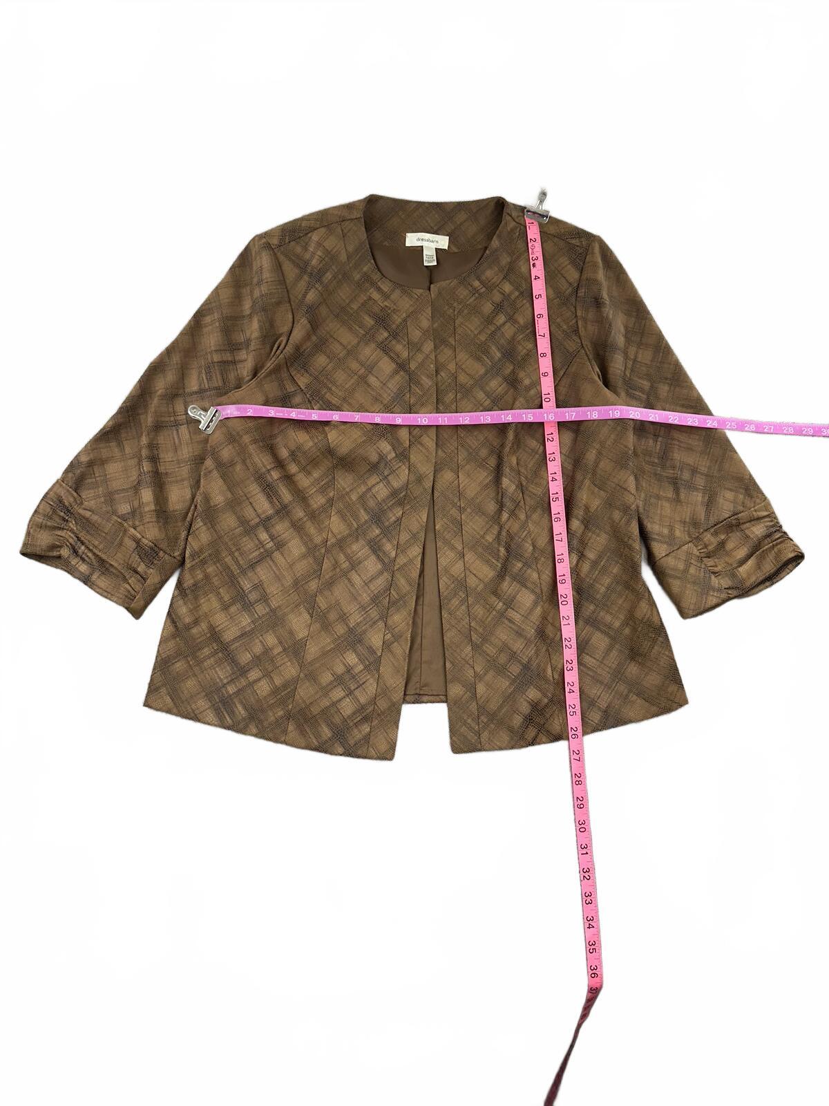 Dressbarn Brown Plaid Jacket Vintage Y2K Inspired Open Front Blazer