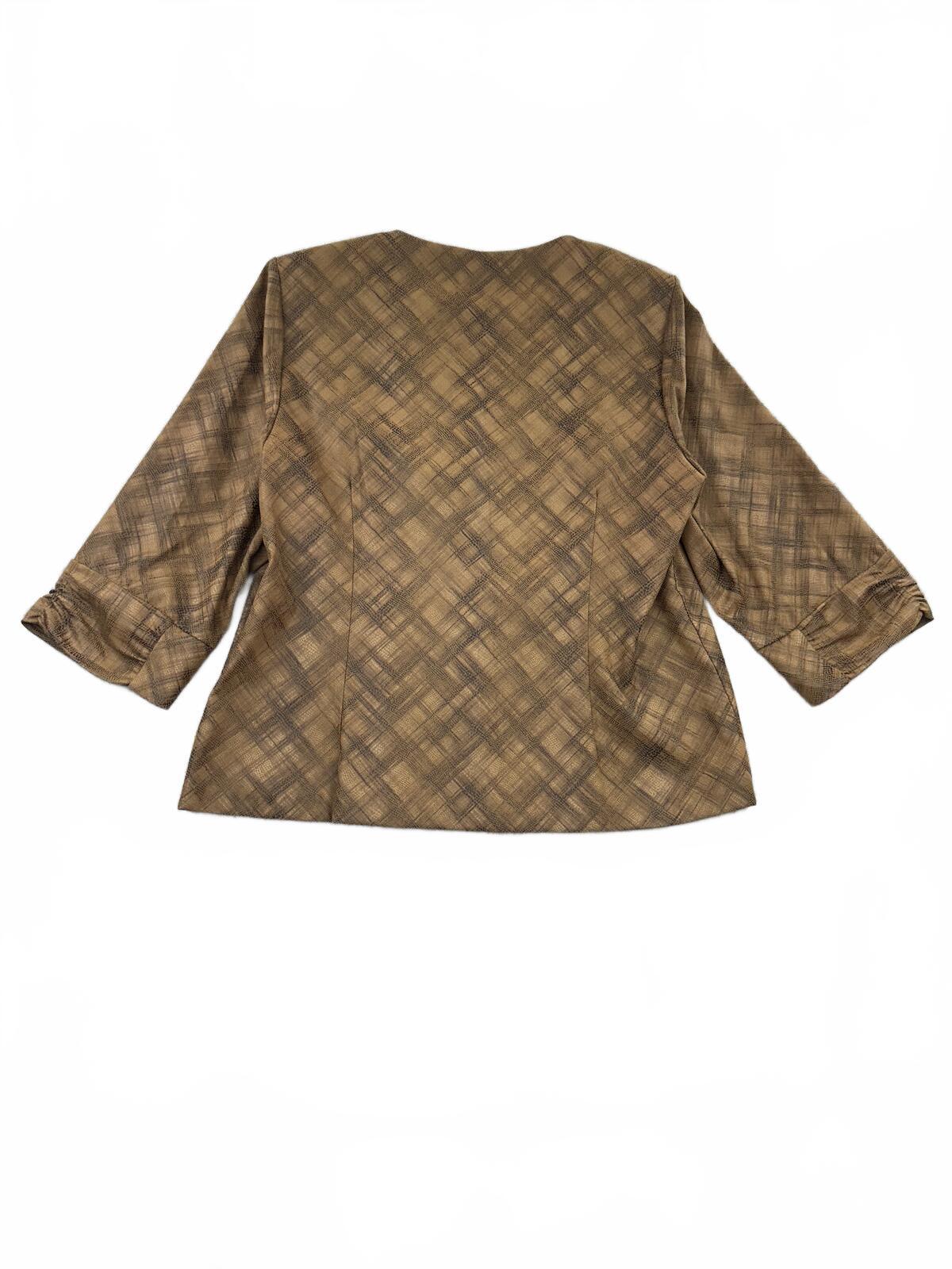 Dressbarn Brown Plaid Jacket Vintage Y2K Inspired Open Front Blazer