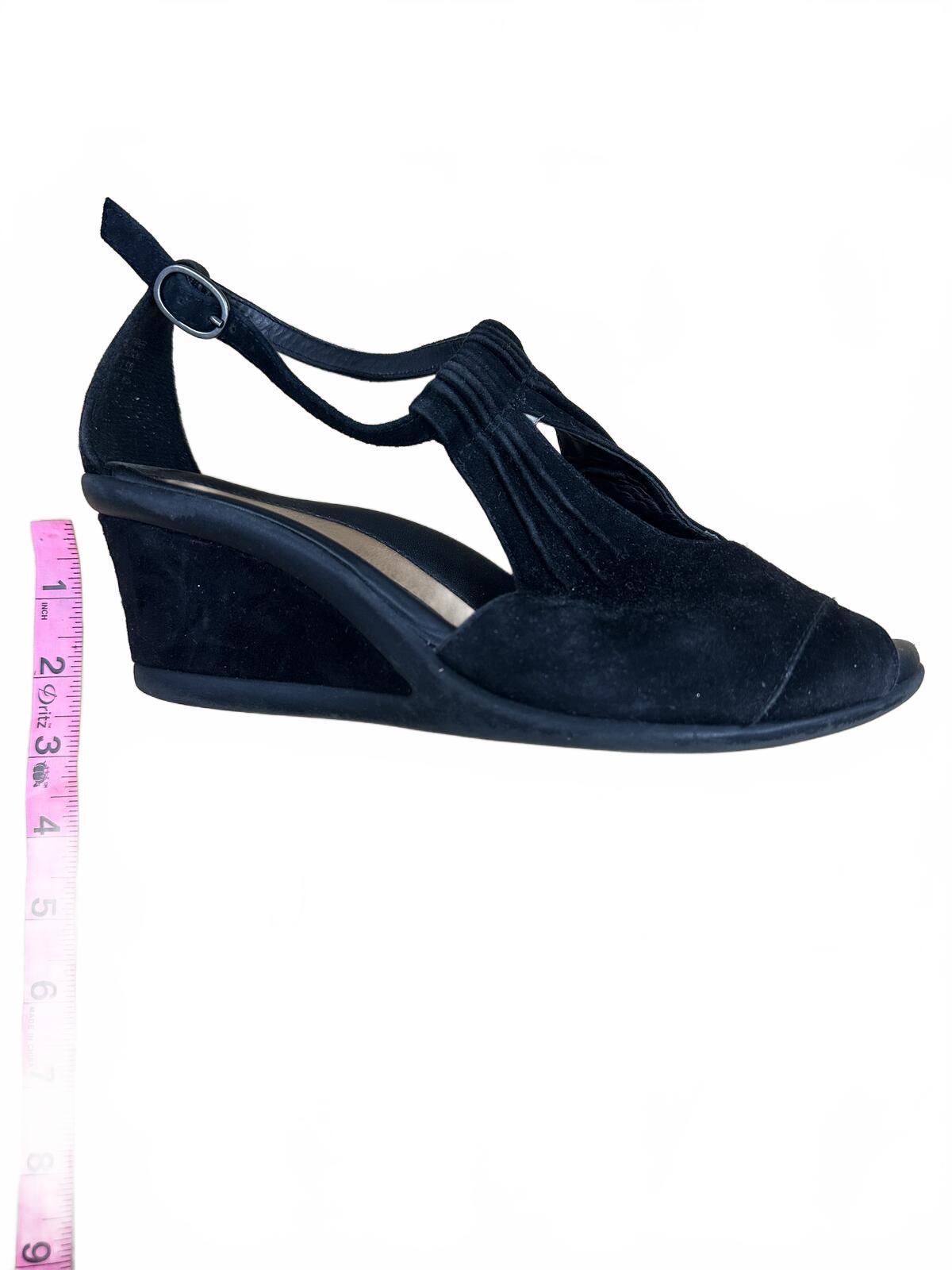 Earth Black Suede Wedge Sandals Y2K Boho Ankle Strap Open Toe Shoes