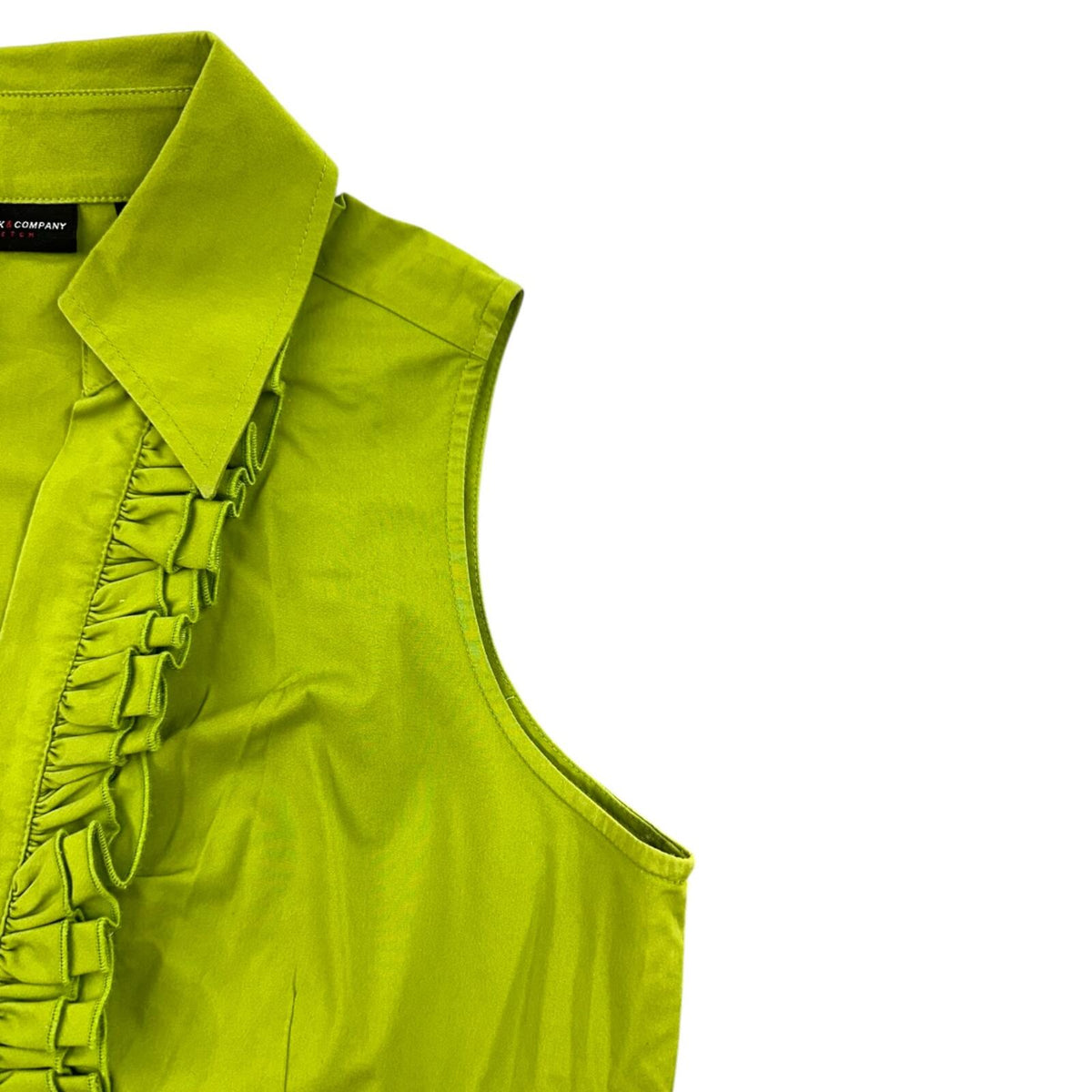 New York & Company Lime Green Ruffle Trim Blouse Y2K Office Siren
