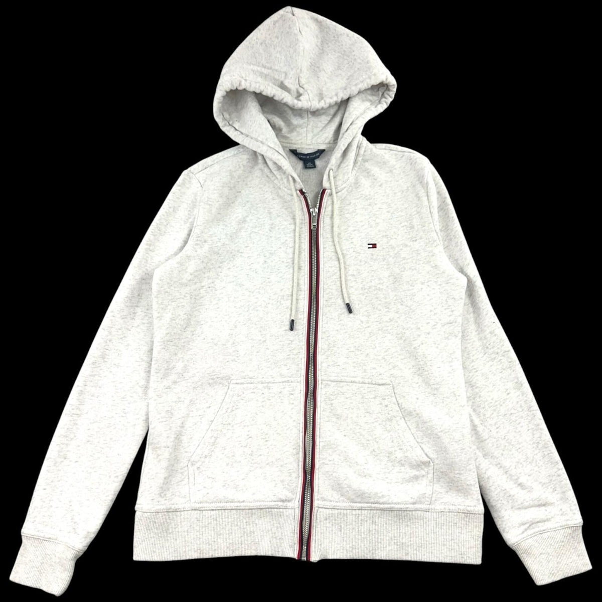 Tommy Hilfiger Light Heather Grey Zip Up Hoodie Quiet Luxury, Old Money Y2K