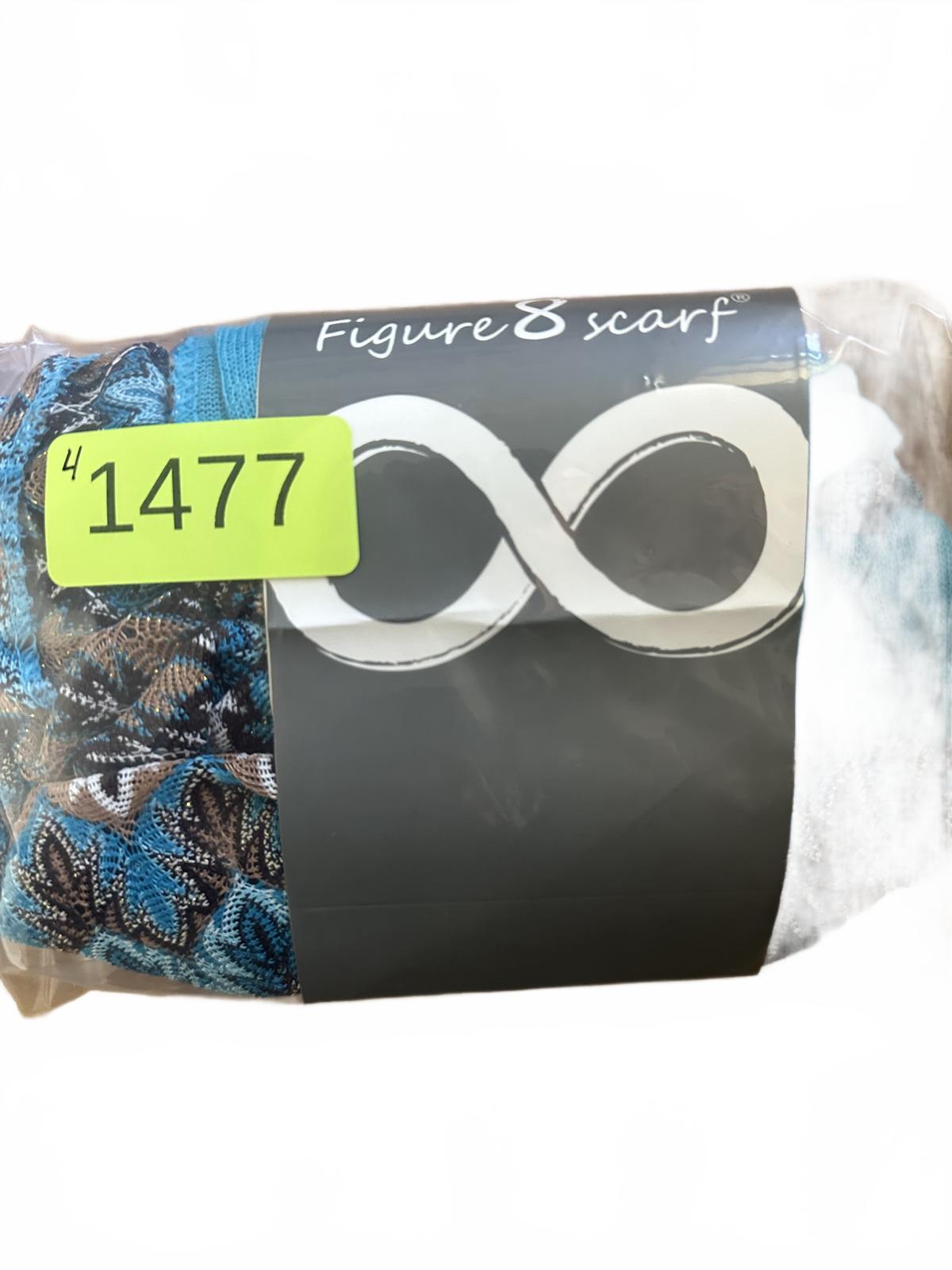 NWT Figure8 Scarf Infinity Loop Scarf Blue Brown Patterned Lightweight Bohemian