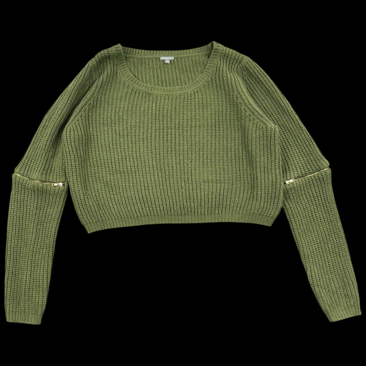 Charlotte Russe Olive Green Cropped Rib Knit Sweater with Sleeve Zippers Y2K