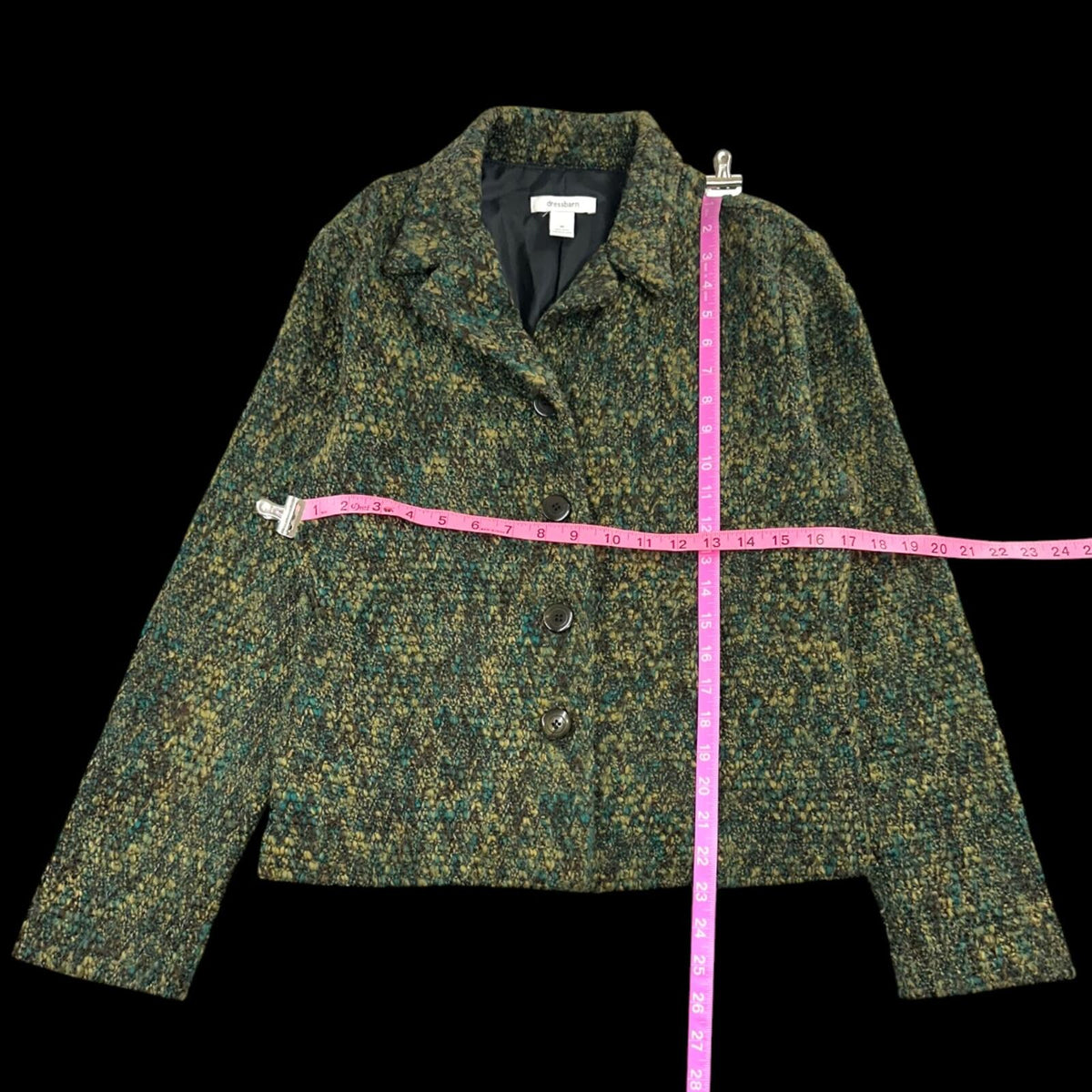 Dressbarn Bouclé Jacket in Forest Green Moss Yellow Eclectic 90s