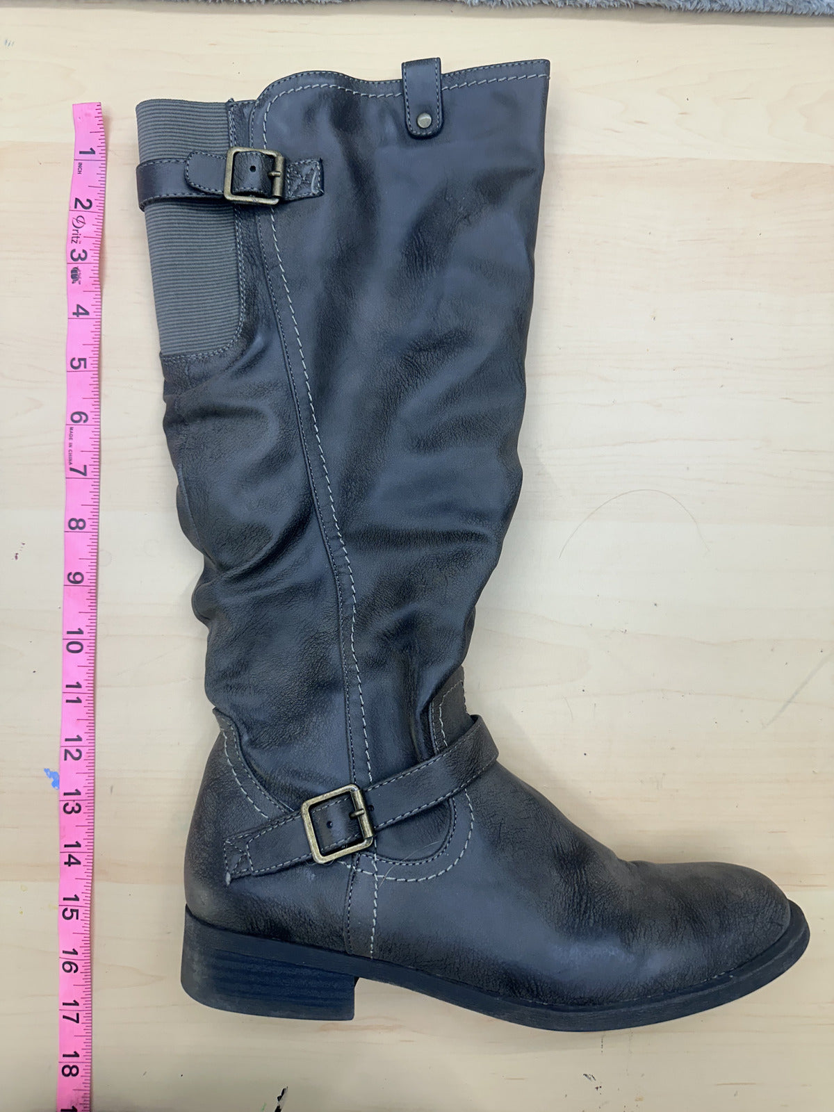 White Mountain Gray Tall Buckle Boots Vintage Casual Style Knee High Boots