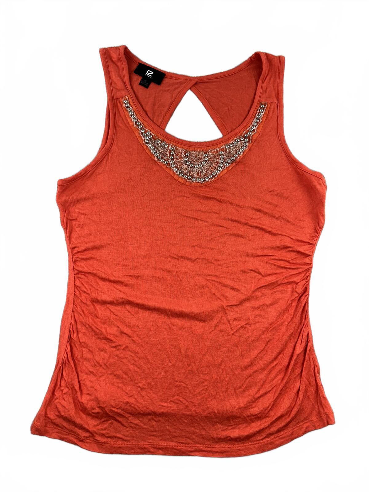 Y2K iZ Byer Orange Embellished Racerback Tank Top