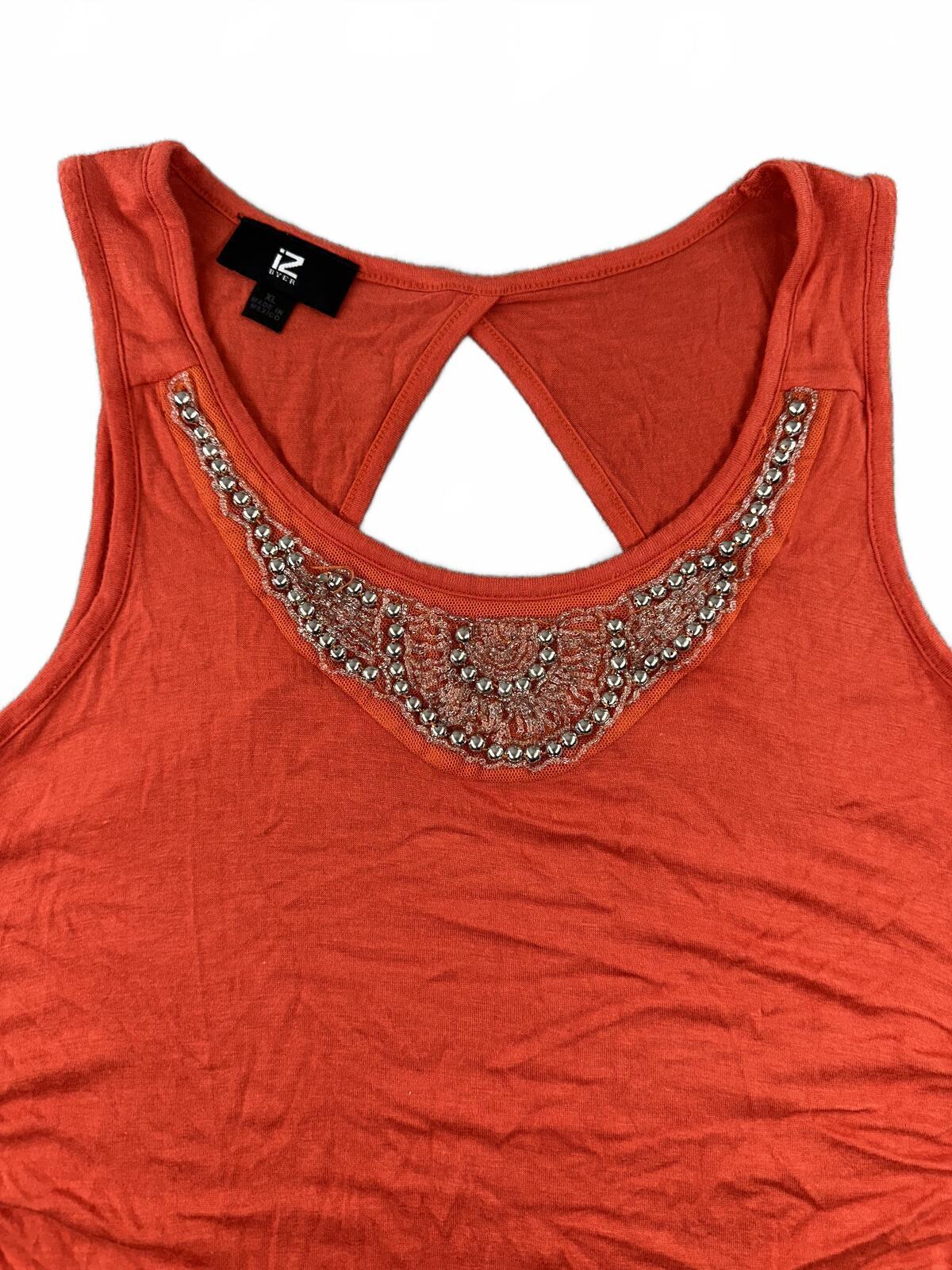 Y2K iZ Byer Orange Embellished Racerback Tank Top