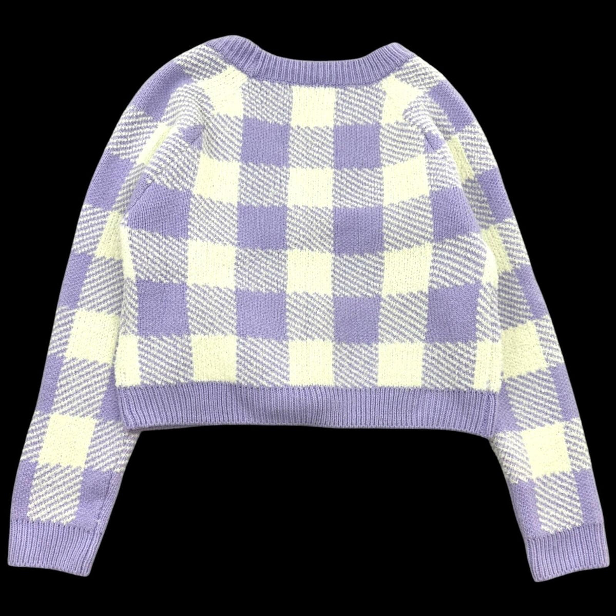 Willow & Wind Lavender White Plaid Cropped Cardigan Sweater Soft Girl Pastel Y2K