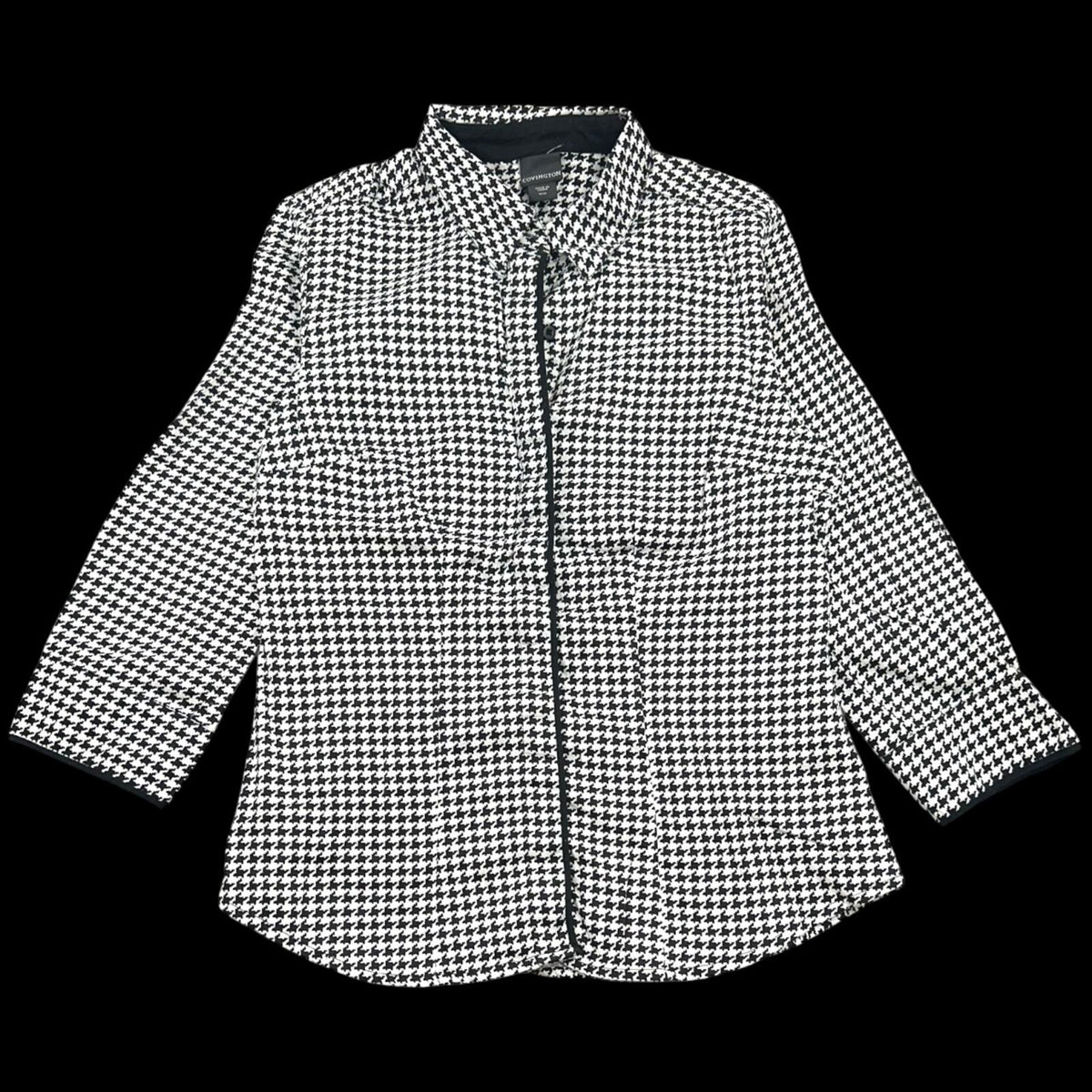 Covington Black and White Houndstooth Blouse Office Siren Dark Academia