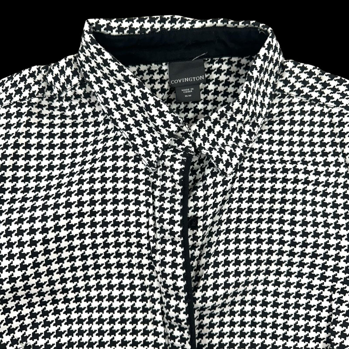 Covington Black and White Houndstooth Blouse Office Siren Dark Academia