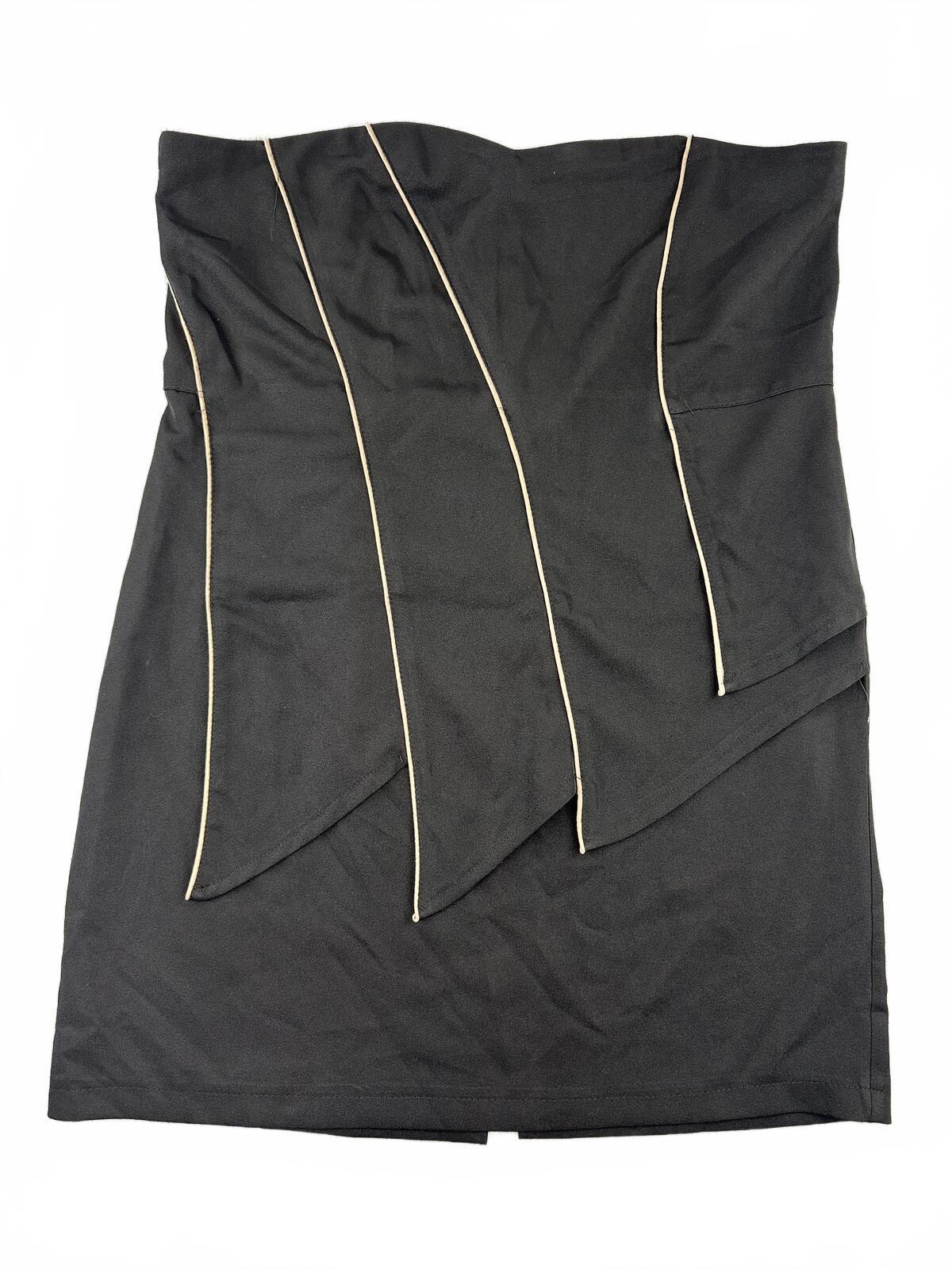 Dots Black Strapless Asymmetrical Mini Dress with Cream Piping Y2K Party