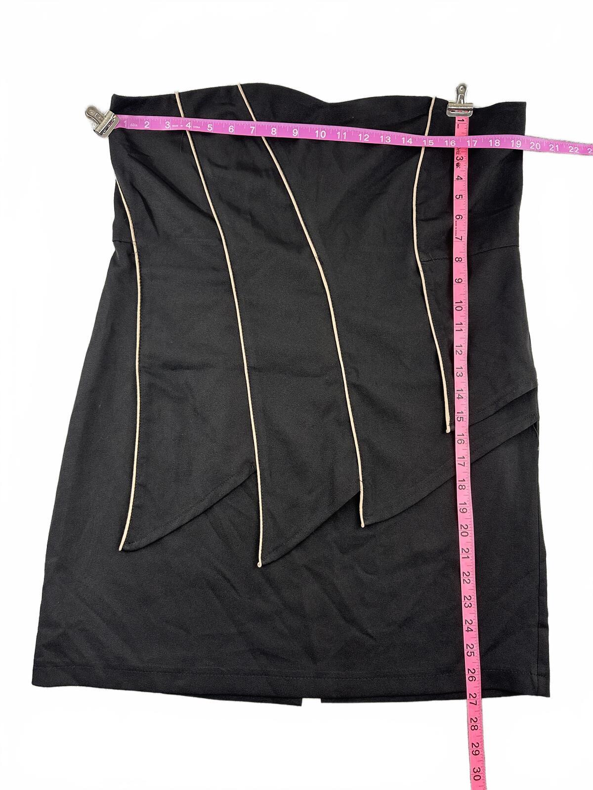 Dots Black Strapless Asymmetrical Mini Dress with Cream Piping Y2K Party