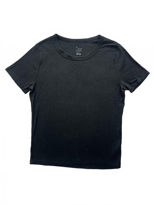 a new day Black Ribbed T Shirt Minimalist Casual
