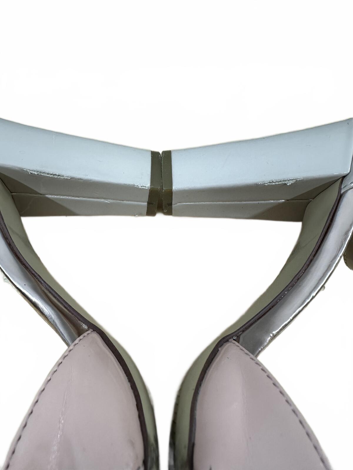 Bandolino Pastel Pink and Beige Patent Ankle Strap Block Heel Sandals Y2K Retro
