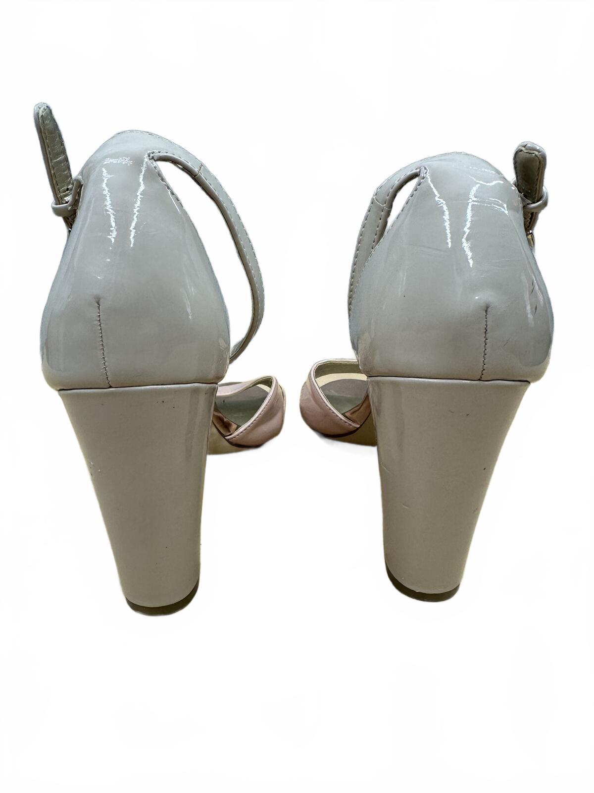 Bandolino Pastel Pink and Beige Patent Ankle Strap Block Heel Sandals Y2K Retro
