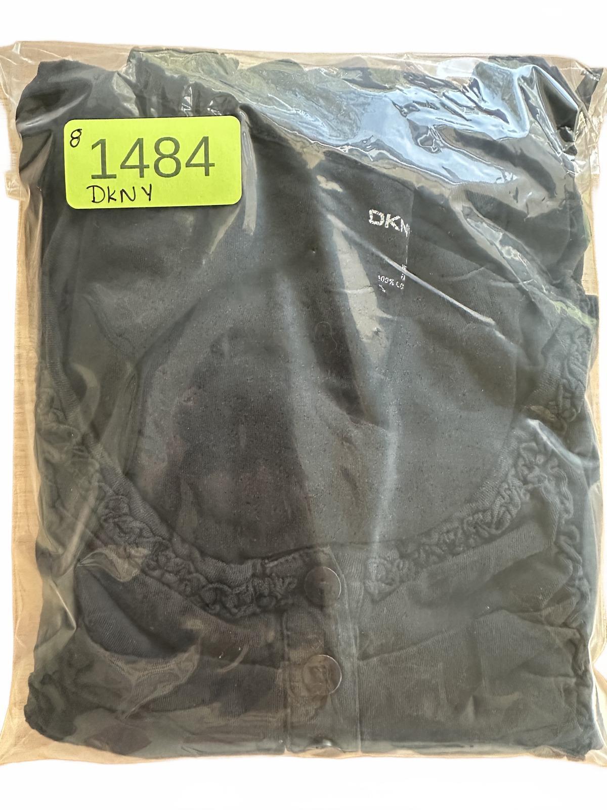 DKNY Jeans Black Short Sleeve Top with Button and Ruched Detail
