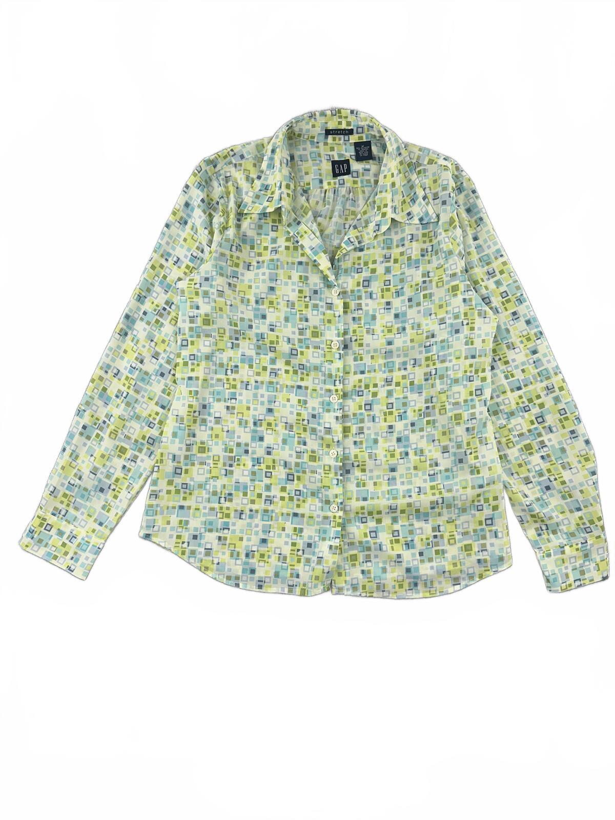 Gap Stretch Button Down Shirt in Pastel Mosaic Print Y2K Retro Casual