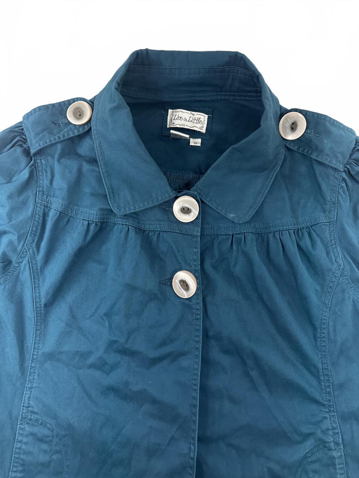 Live a Little Y2K Vintage Blue Swing Jacket with Large Buttons and Puff Sleeves