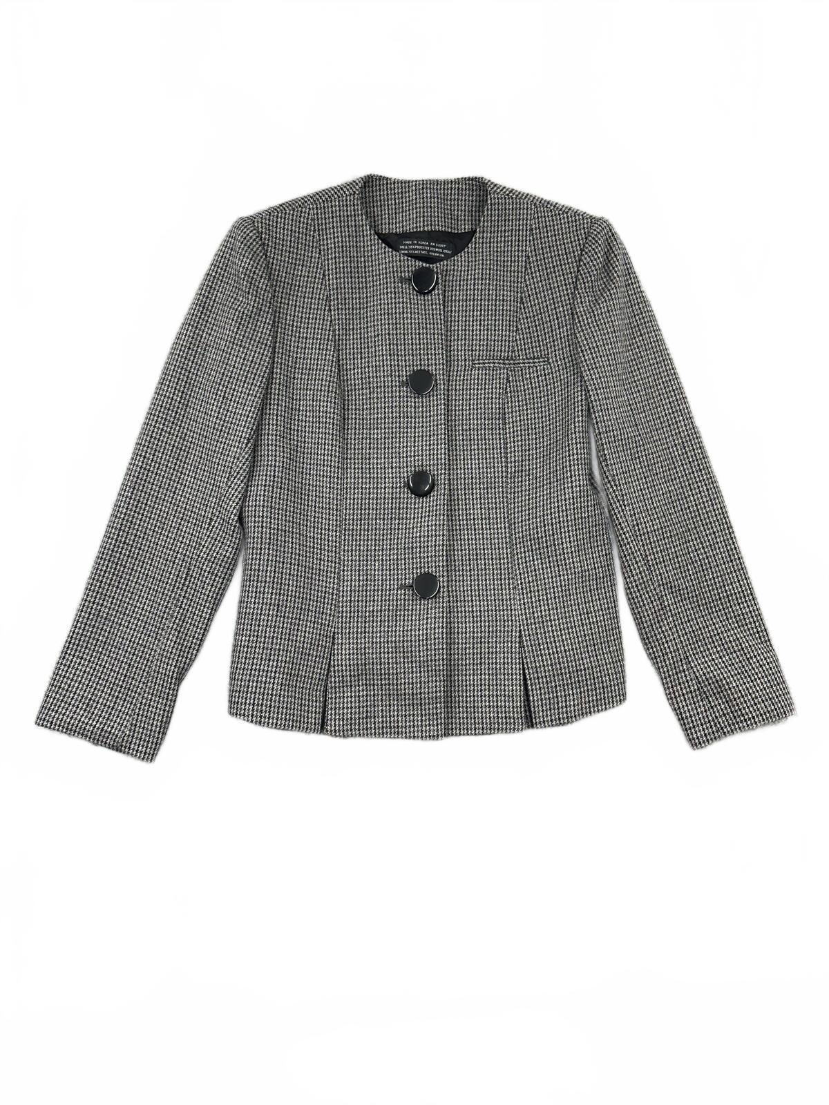 Gilet Vintage Houndstooth Tailored Blazer Jacket Gray Black Cropped Preppy Work