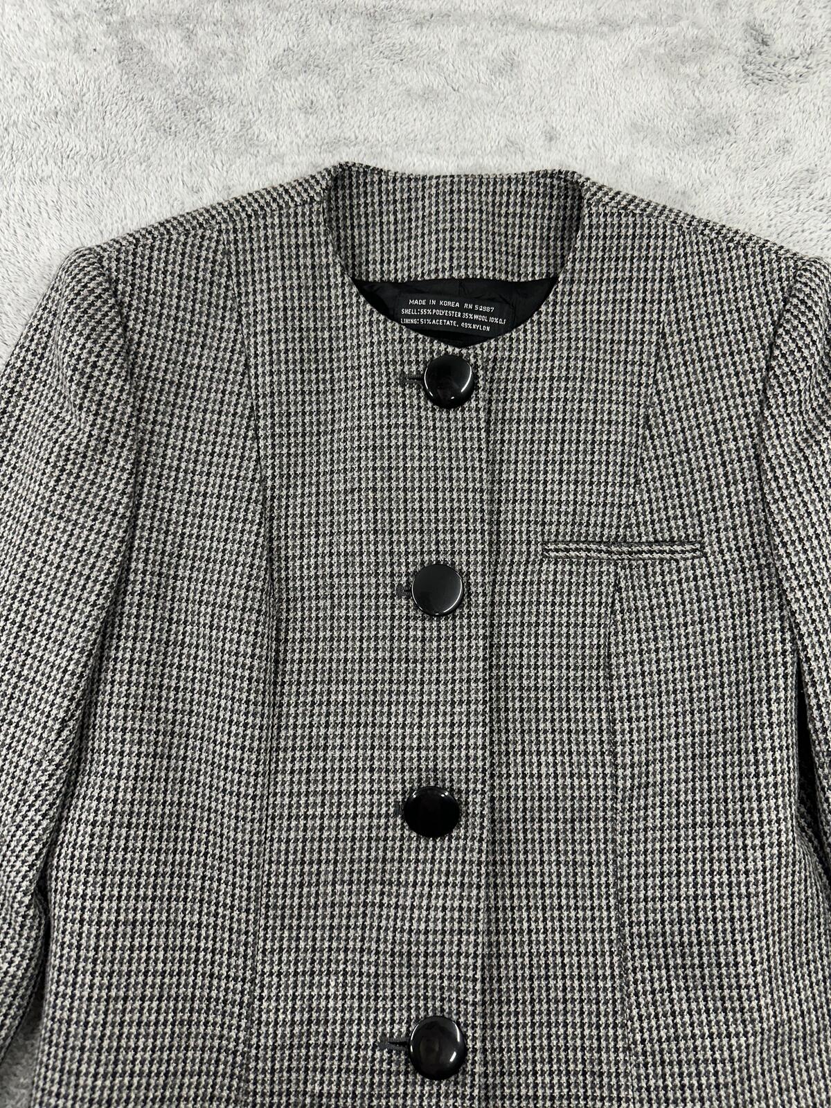 Gilet Vintage Houndstooth Tailored Blazer Jacket Gray Black Cropped Preppy Work