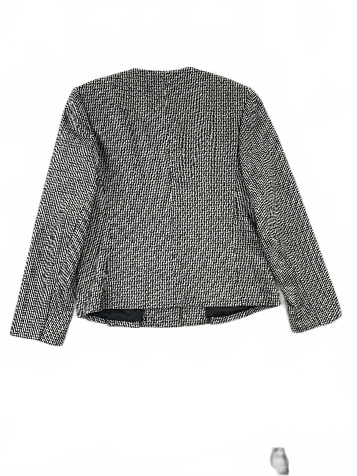 Gilet Vintage Houndstooth Tailored Blazer Jacket Gray Black Cropped Preppy Work