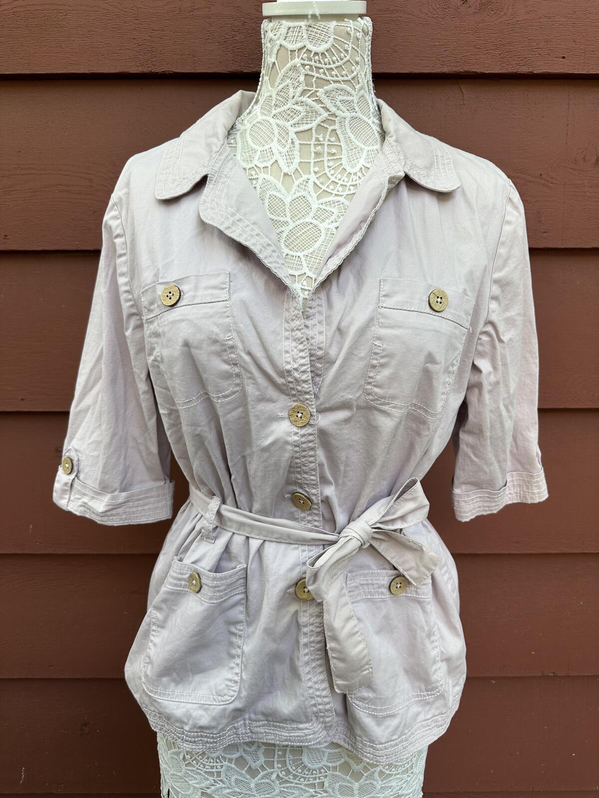 Bandolino Blu Mauve Belted Safari Blouse Jacket Top