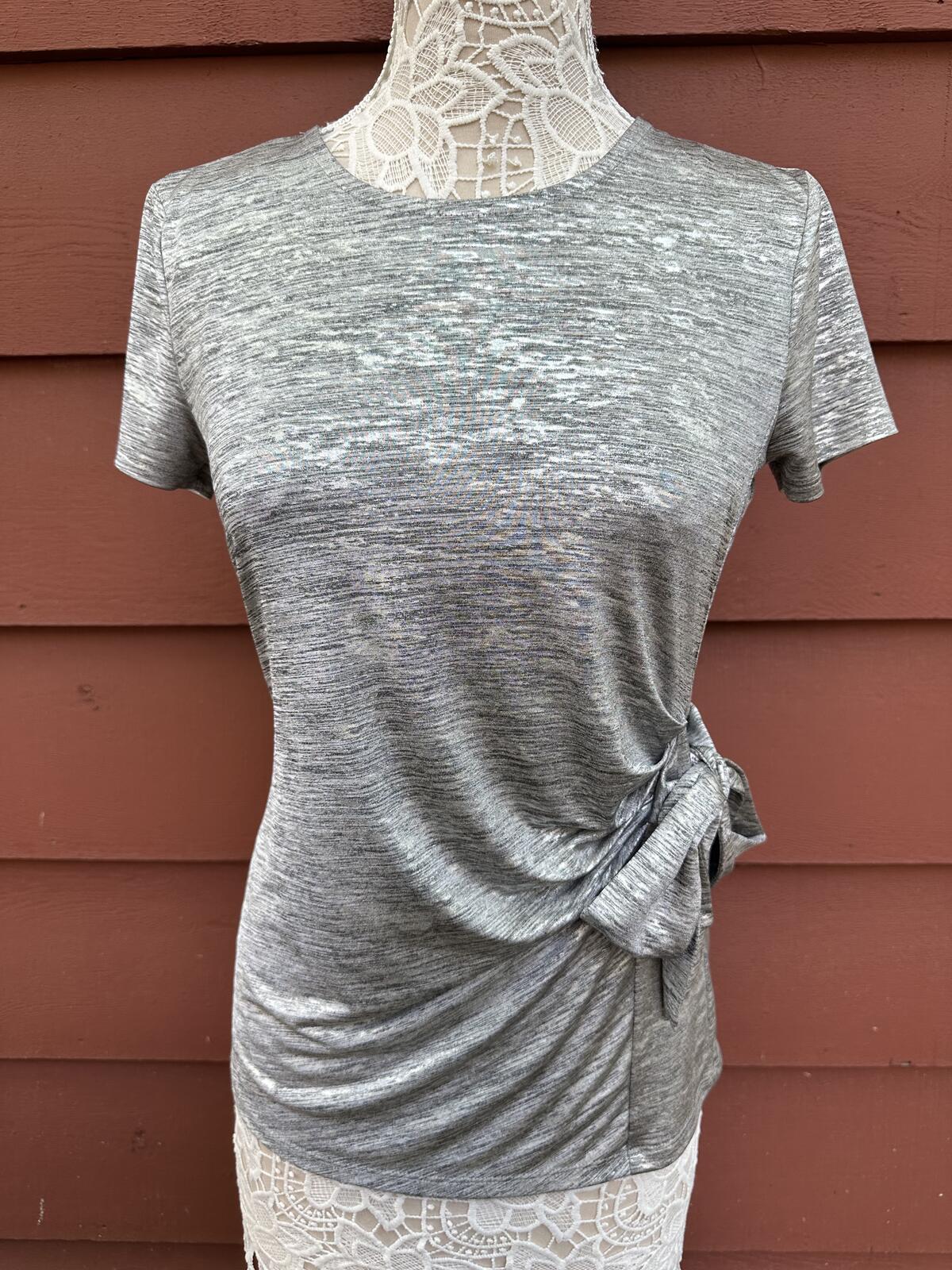INC International Concepts Gray Side Tie Ruched Tee
