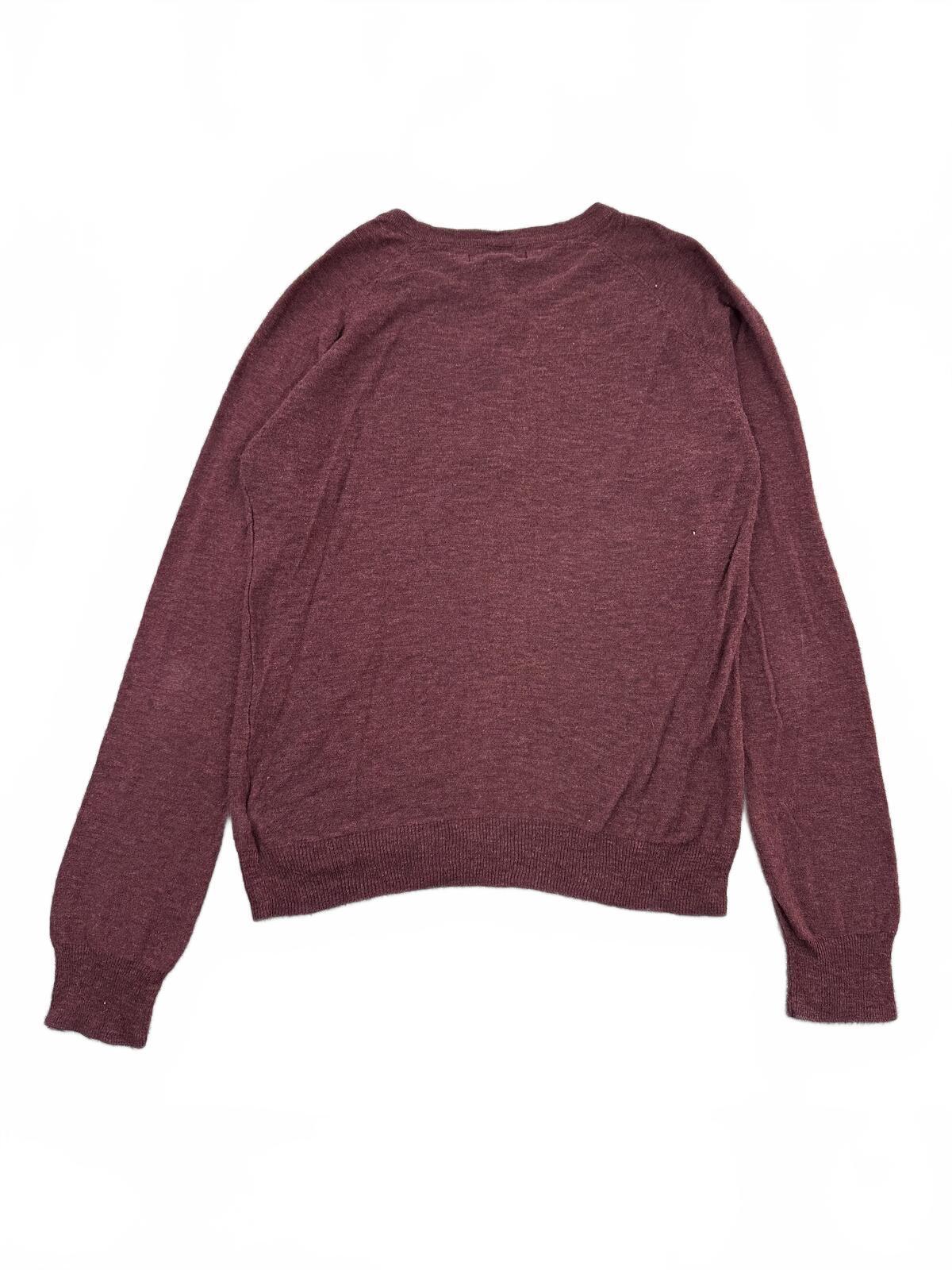 Eddie Bauer Burgundy Ruffle Trim Button Front Cardigan Sweater Knit