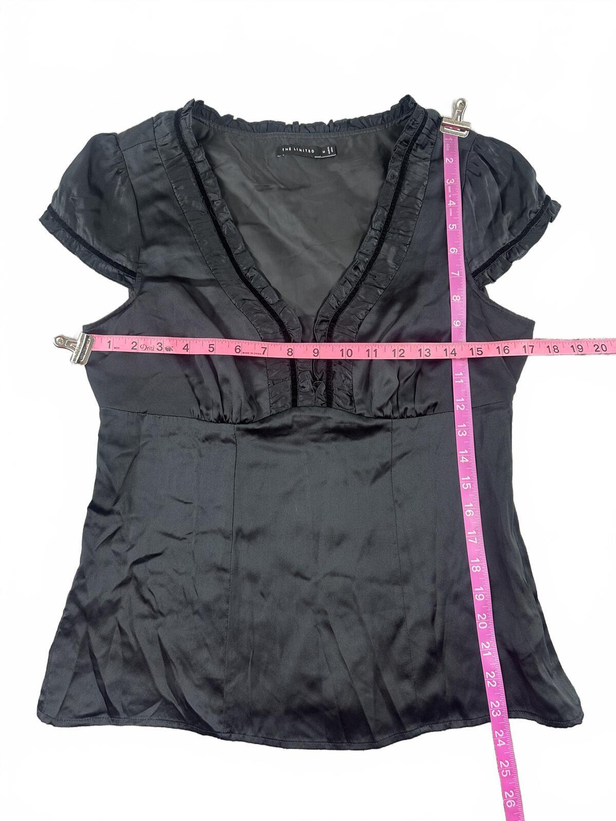 The Limited Black Satin Blouse with Ruffle Trim Y2K Fairycore Inspired