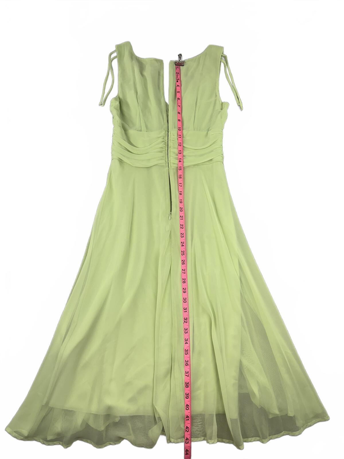 Connected Apparel Sage Green Chiffon Dress with Ruched Waist and Tie Shoulder