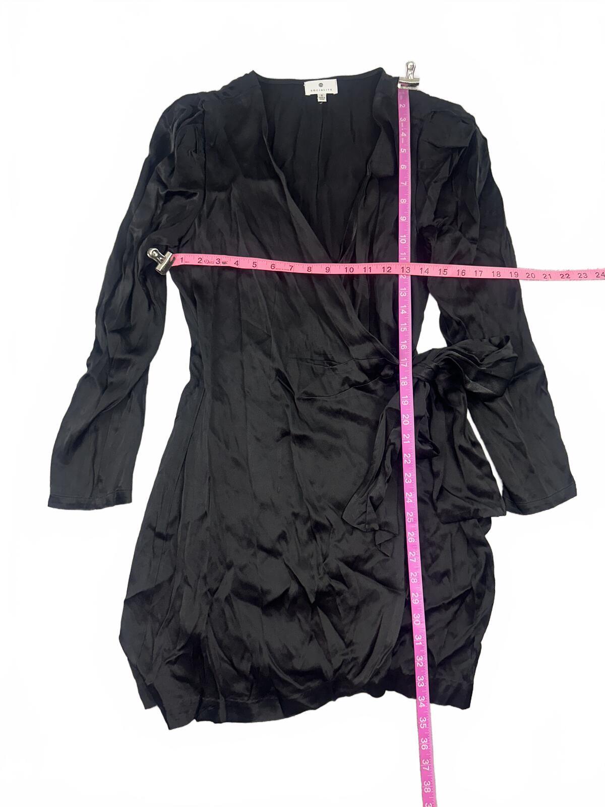 Socialite Black Viscose Wrap Dress Long Sleeve Mini Y2K Party Chic